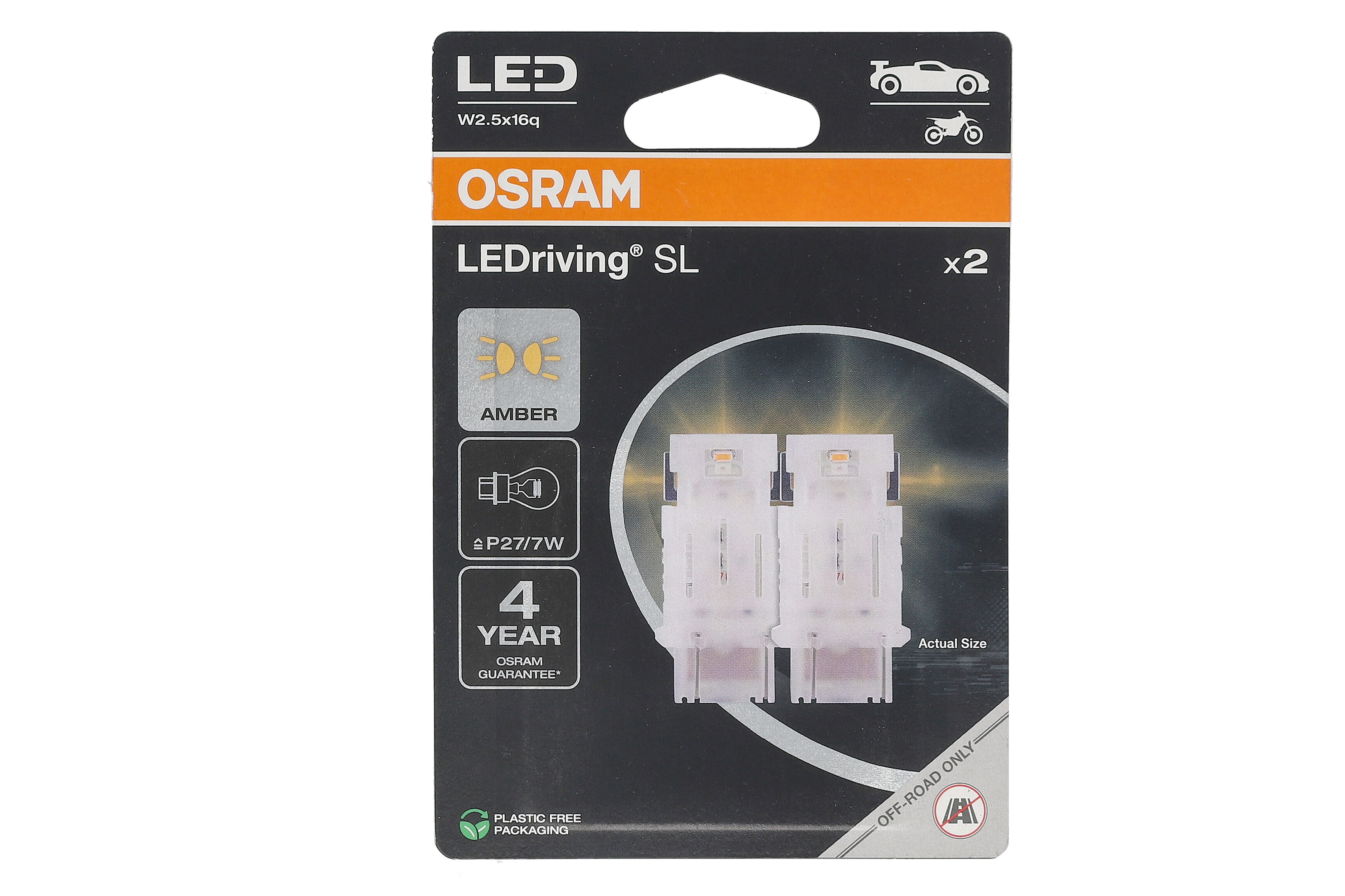 LED лампочка (упаковка-блістер 2шт) LED 12В 1,3Вт W2,5X16Q без гомологічного сертифікату LEDriving SL, жовтий фото 2