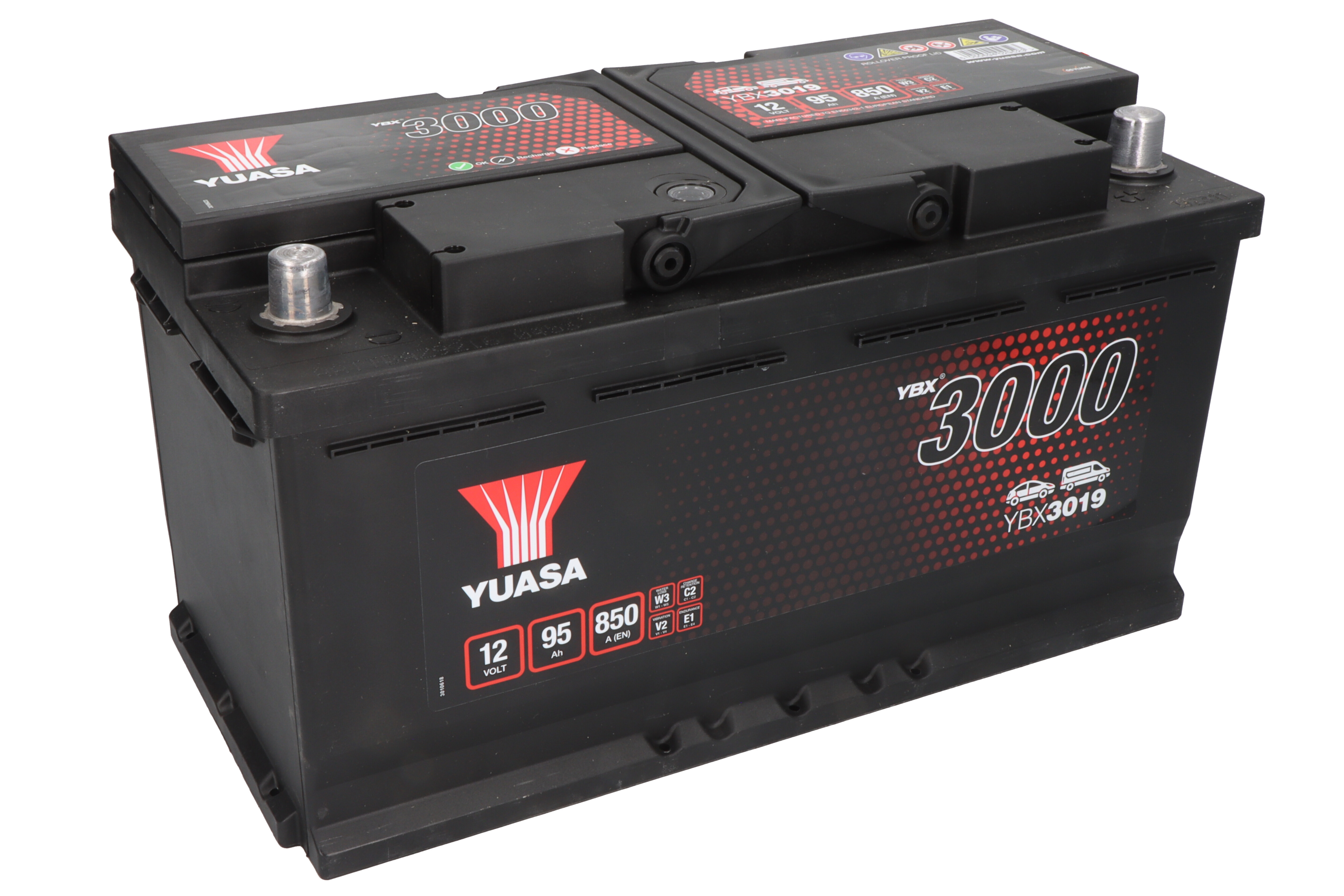 Акумулятор YUASA 12В 95Агод./850А YBX3000 SMF (R+ стандартні клеми) 353x175x190 (пусковий) фото 2