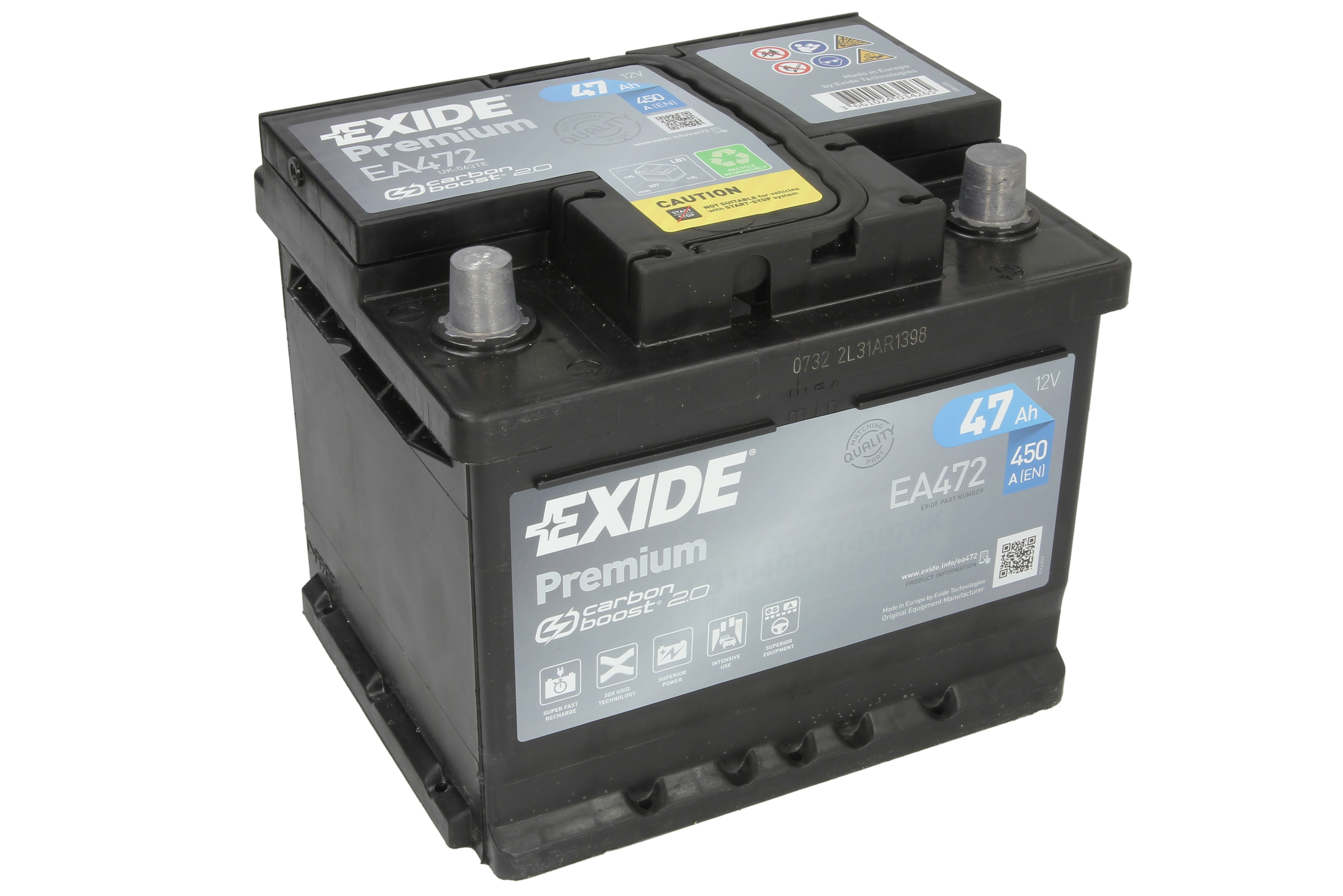 Акумуляторна батарея 47Ah/450A (207x175x175/+R/B13) Premium Exide фото 6