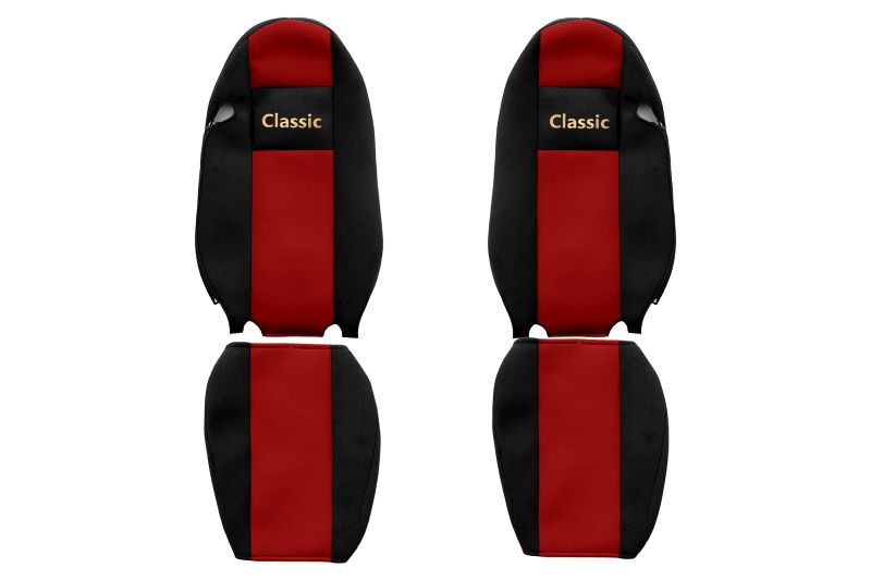 Set Huse Scaune Camion Tir IVECO T din 2004-2019, Auto, Model CLASSIC, Culoare Rosu, 4x Stickere auto cu IVECO