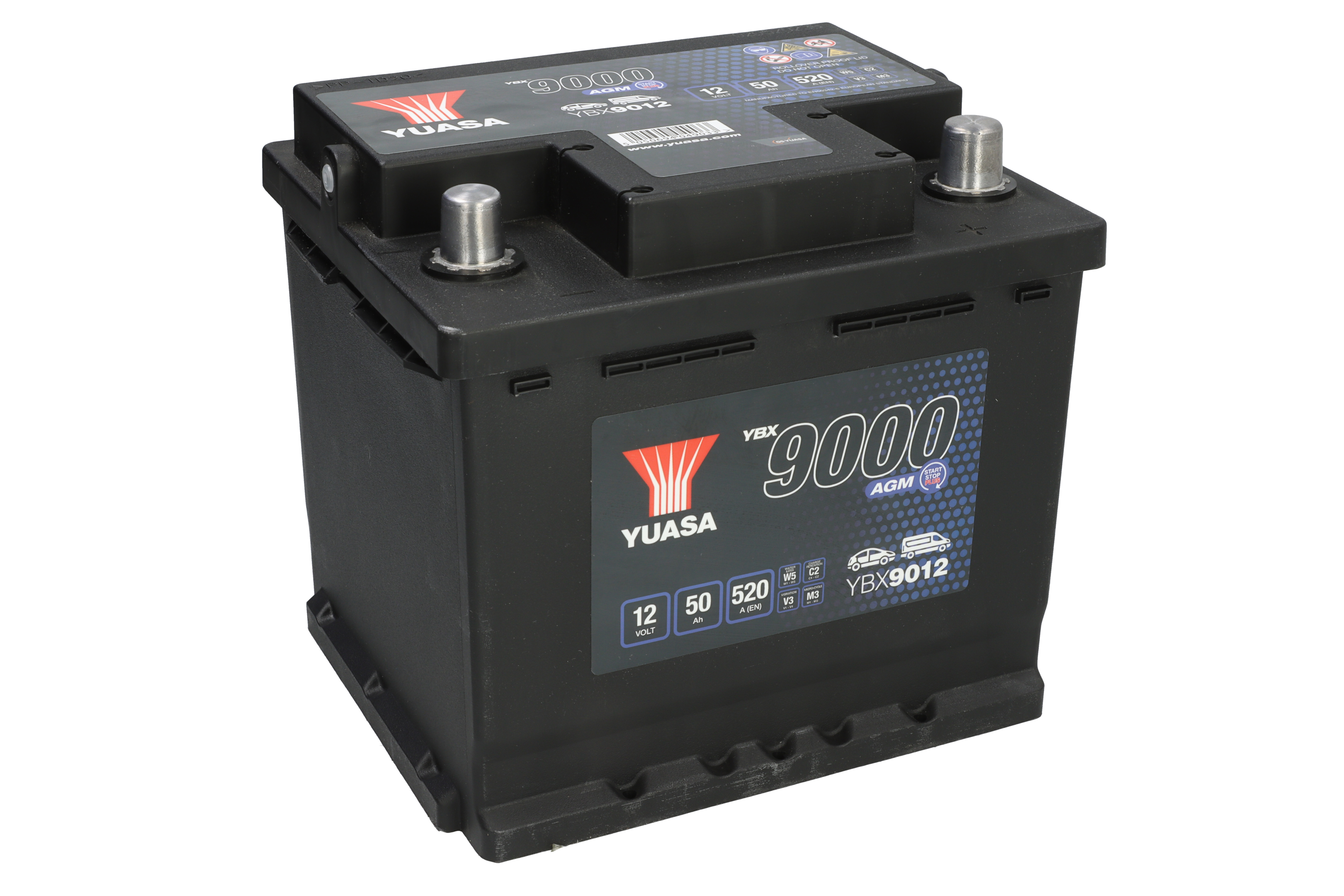 Акумулятор YUASA 12В 50Агод./520А START&STOP AGM, YBX9000 AGM Start Stop Plus (R+ стандартні клеми) 207x175x190 (пусковий/agm)