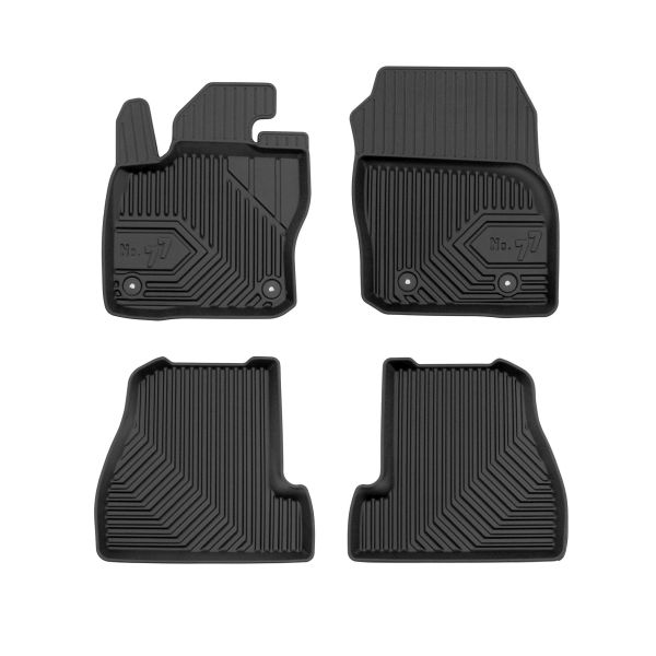 Set 5 covorase auto FORD FOCUS III Estate Van din 2014-2019, cu covoras tunel median, cauciuc, 4x Stickere auto cu FORD