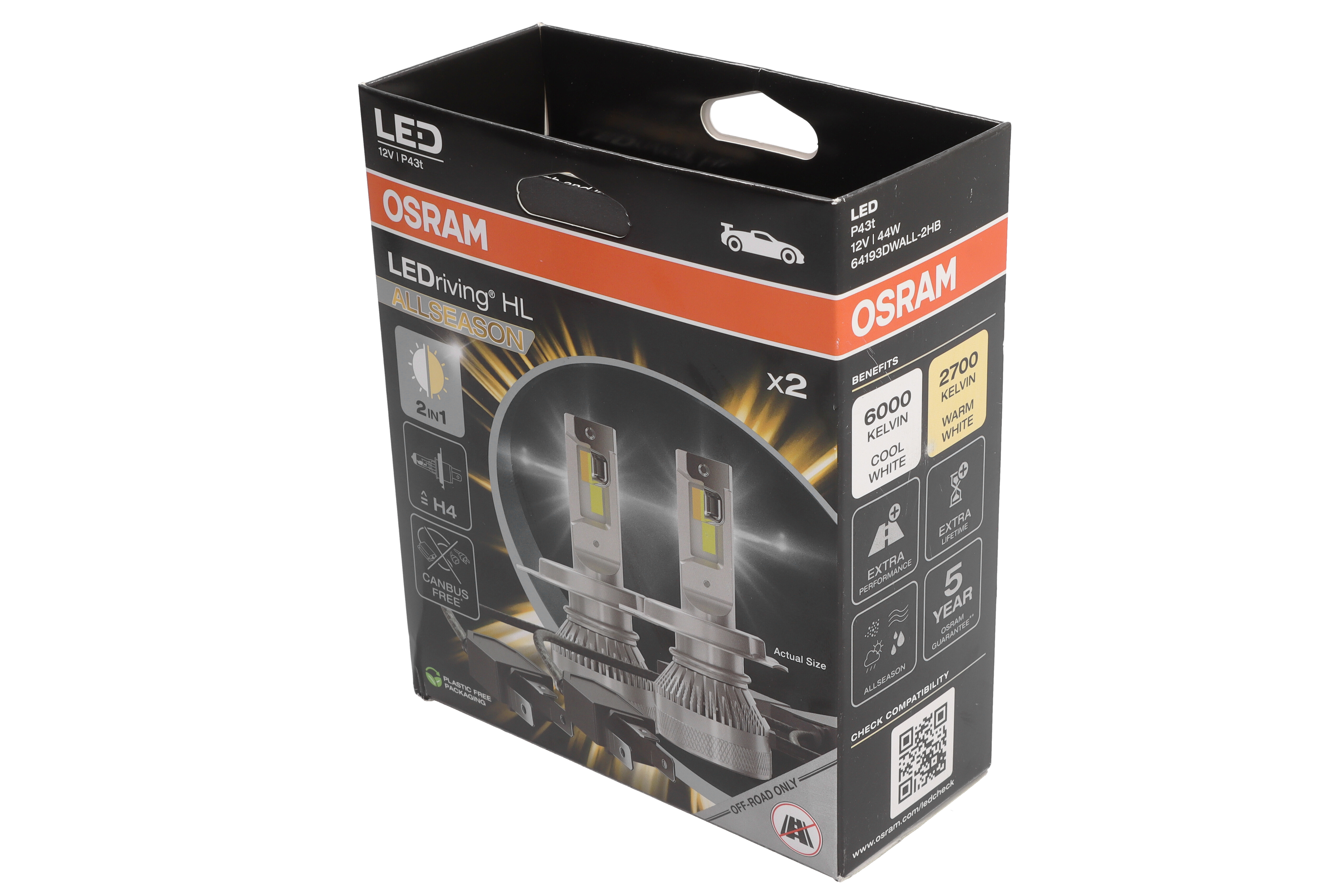 Комплект світлодіодних автоламп H4 LED 12V 45/45W 2700/6000K P43T / LEDRIVING® HL ALLSEASON / НЕ OSRAM (64193DWALL-2HB) osram фото 4