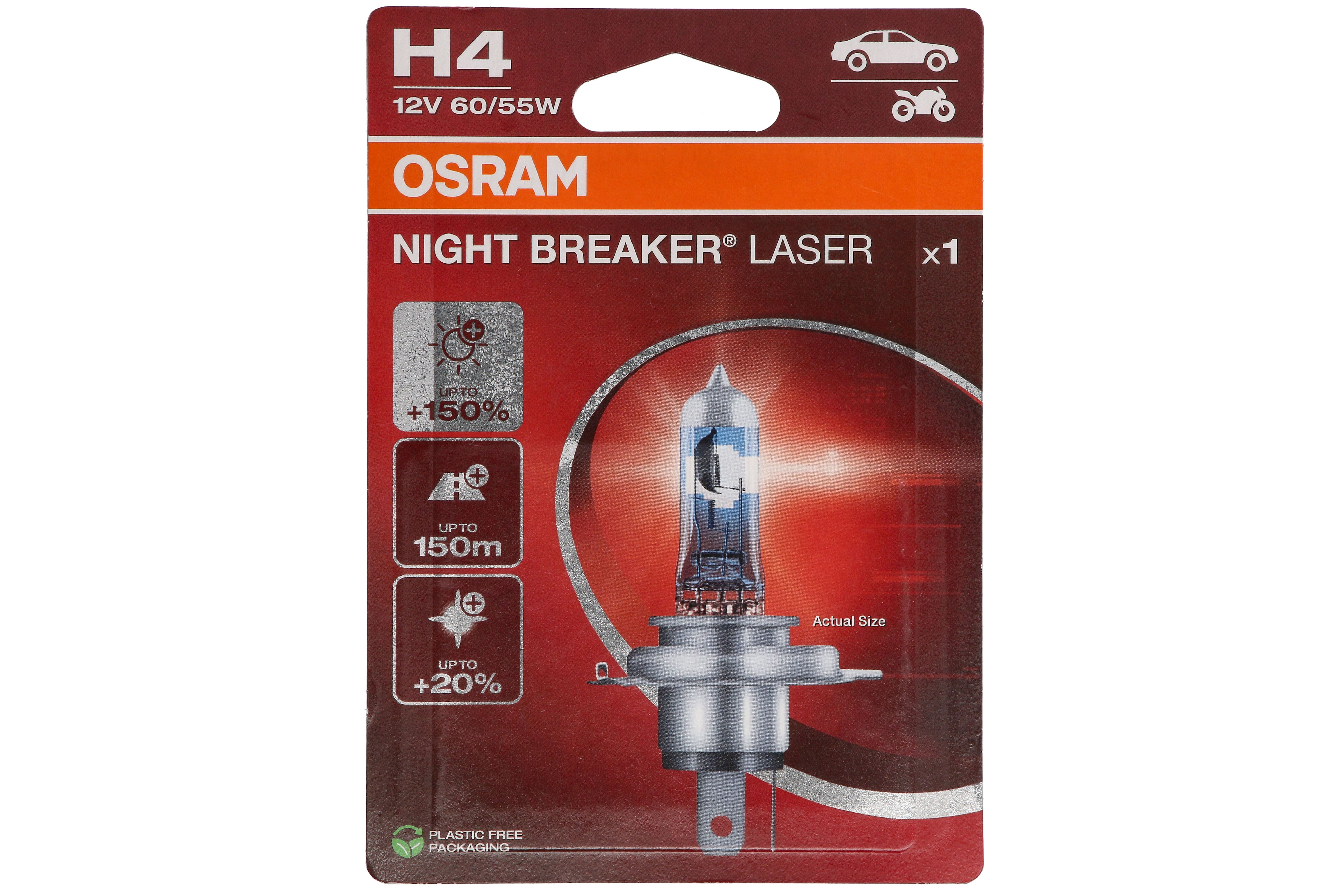 Автолампа галогенова 60/55W H4 12V 60/55W P43T / NIGHT BREAKER® LASER - НА 150% БІЛЬШЕ СВІТЛА OSRAM (64193NL-1BL) osram фото 4