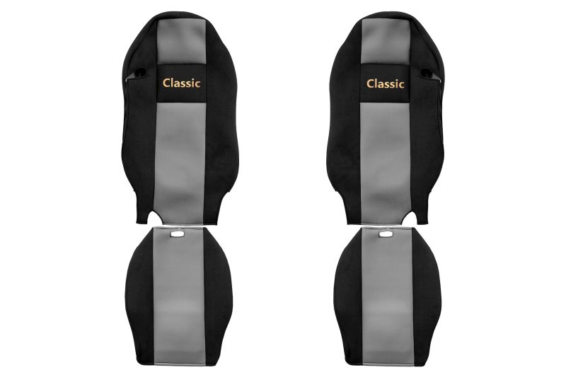 Set Huse Scaune Camion Tir MERCEDES-BENZ ACTROS MP2 / MP3 din 2002-2009, Auto, Model CLASSIC, Culoare Gri, 4x Stickere auto cu MERCEDES-BENZ