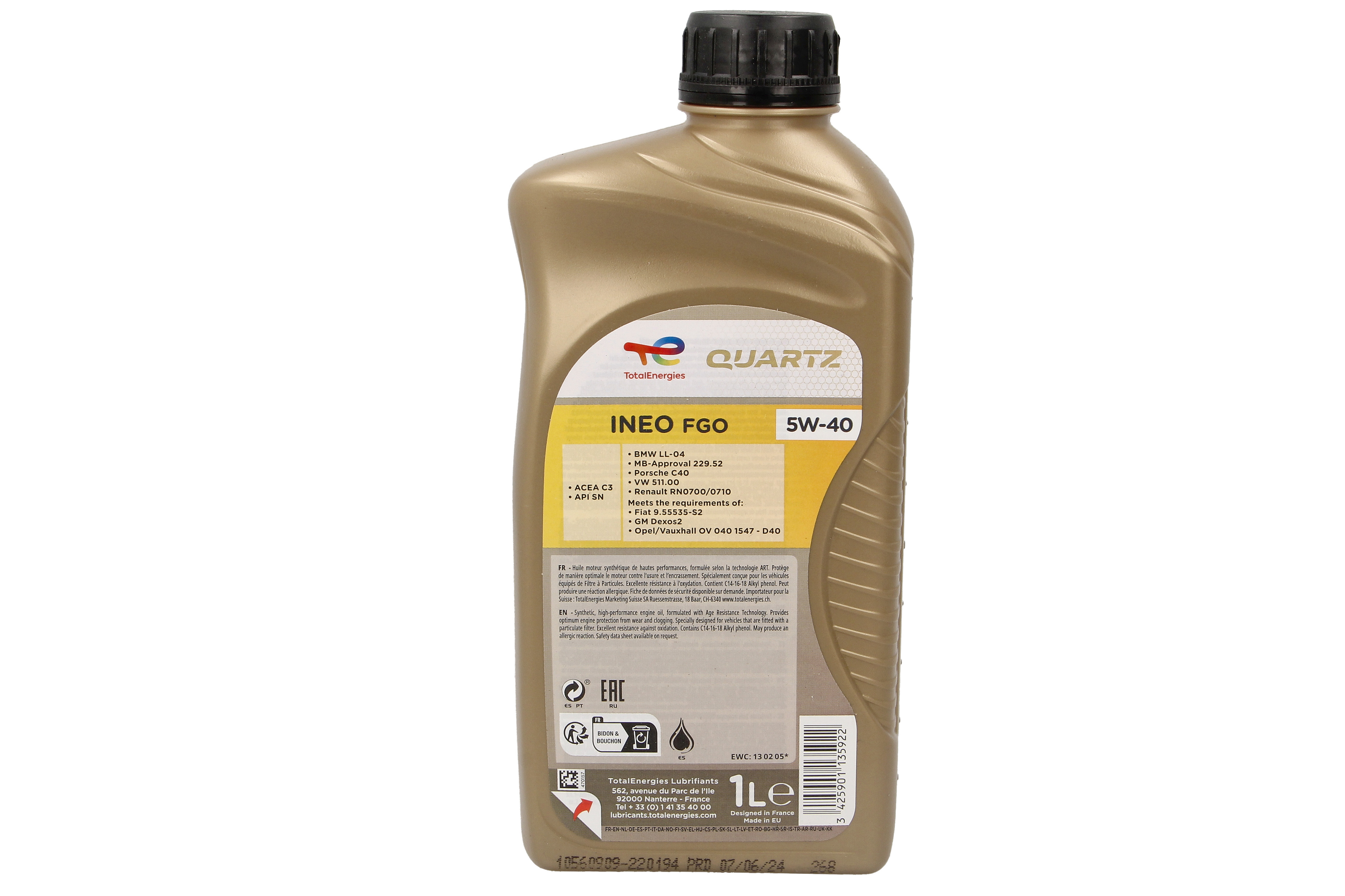 Моторна олива Quartz INEO (1L) 5W40 ,API SN, ACEA C3, BMW LL-04, DEXOS 2, FIAT 9.55535 S2, MB 229.52, OPEL OV0401547-D40, PORSCHE C40, RENAULT RN 0700, RENAULT RN 0710, VW 511.00 фото 3
