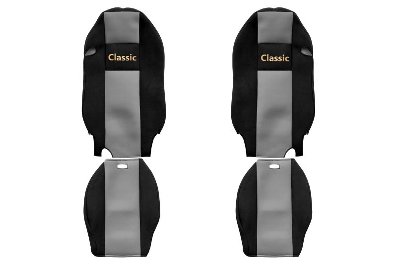 Set Huse Scaune Camion Tir MERCEDES-BENZ ACTROS MP2 / MP3 din 2002-2009, Auto, Model CLASSIC, Culoare Gri, 4x Stickere auto cu MERCEDES-BENZ