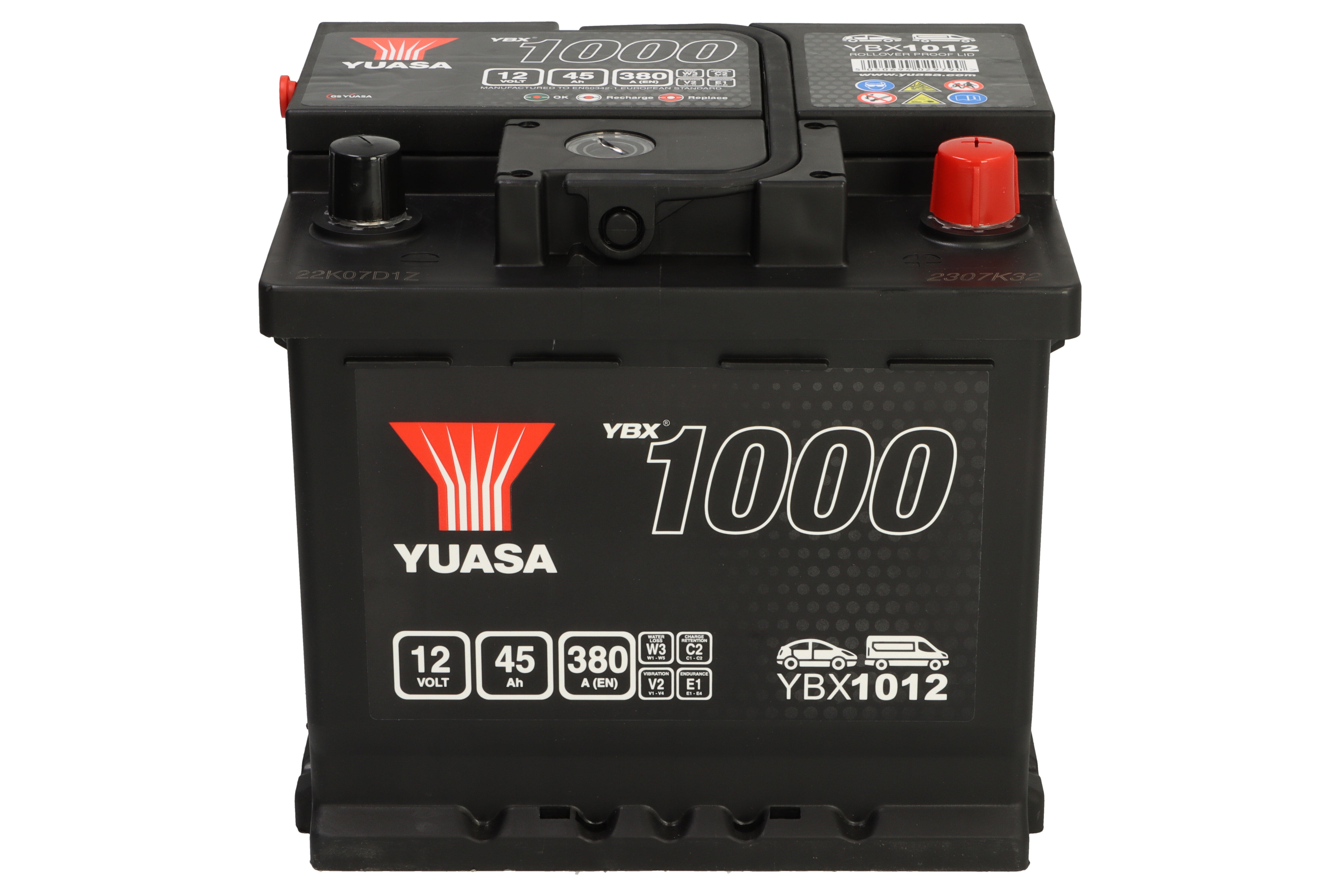 Акумулятор YUASA 12В 45Агод./380А YBX1000 CaCa (R+ стандартні клеми) 207x175x190 (пусковий) фото 3