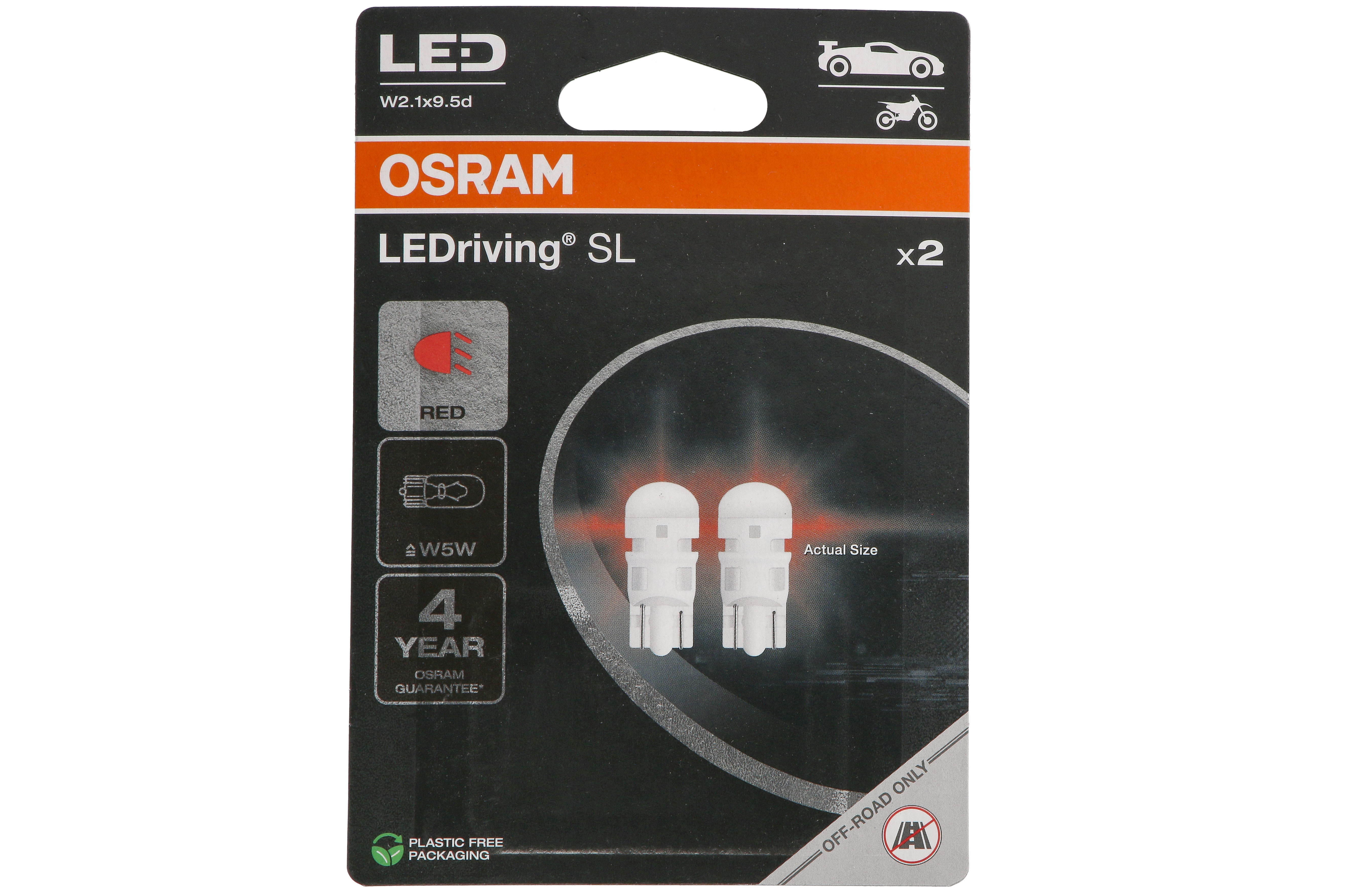 Автолампа світлодіодна W5W LED 12V 1W W2.1X9.5D / LEDRIVING® SL / ЧЕРВОНИЙ / 2ШТ. BLISTE OSRAM (2825DRP-2BL) osram фото 4