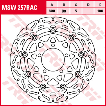 TRW MOTO brzdový kotouč KAWASAKI ER-6F 650 ABS 06-13, ER-6N 650 06-13, KLE 1000 (VERSYS), 650 (VERSYS ABS), 650 (VERSYS), 650 VERSYS LT ABS 07-17, Z 1000 (ABS), 1000SX, 1000, 1000SX (ABS), 750, 750R, 750 (ABS), 750R (ABS), 1000SX (TOURER) 07-17, ZX-10R 10