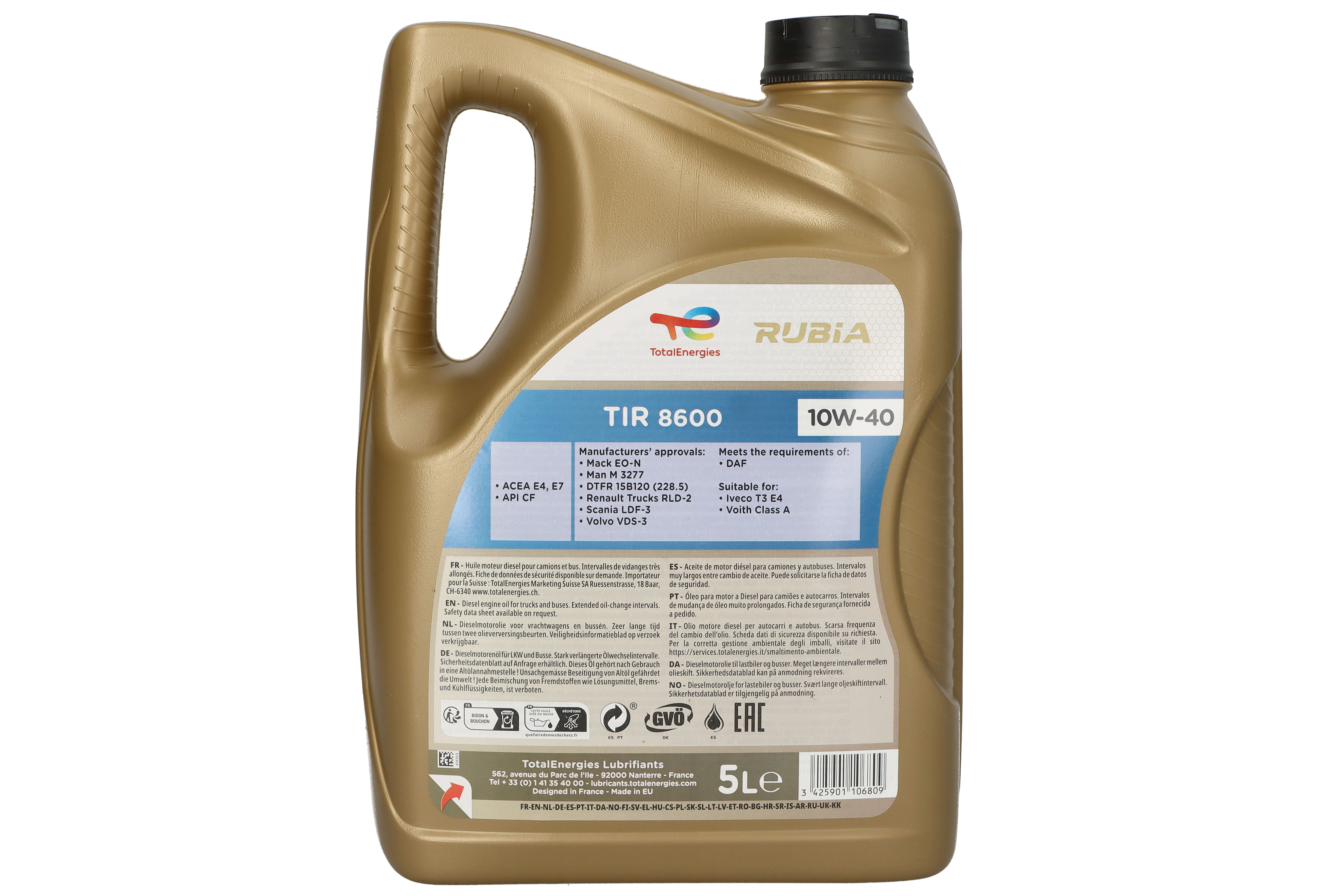 Моторна олива RUBIA TIR (5L) 10W40 ,API CF, ACEA E4, E7, DAF, DTFR 15B120, MACK EO-N, MAN 3277, RENAULT RLD-2, RENAULT RXD, SCANIA LDF-3, VOITH CLASS A, VOLVO VDS-3 фото 5