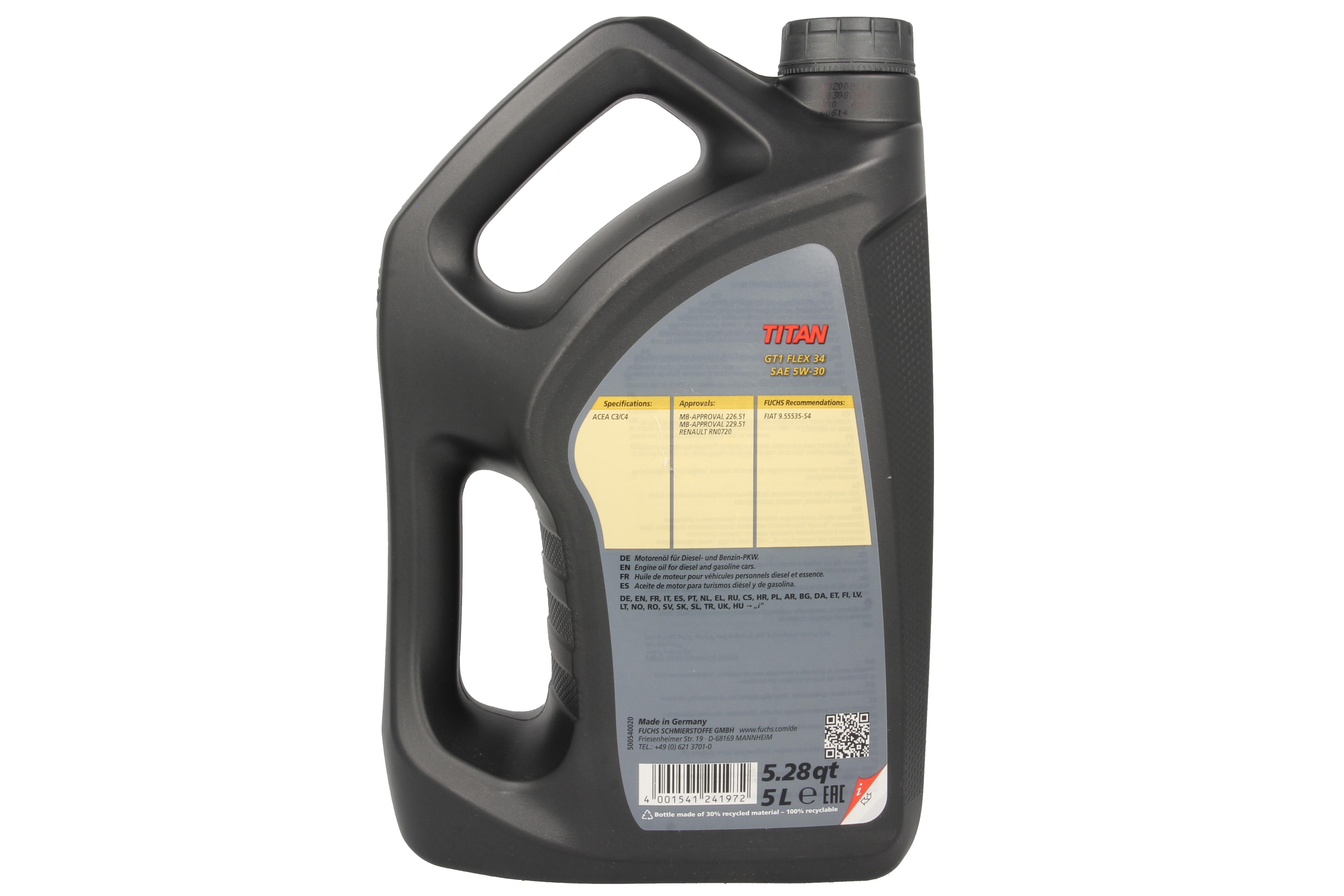 Моторна олива TITAN (5L) 5W30 ((EN) FLEX) , ACEA C3, C4, FIAT 9.55535 S4, MB 226.51, MB 229.51, RENAULT RN 0720 фото 2