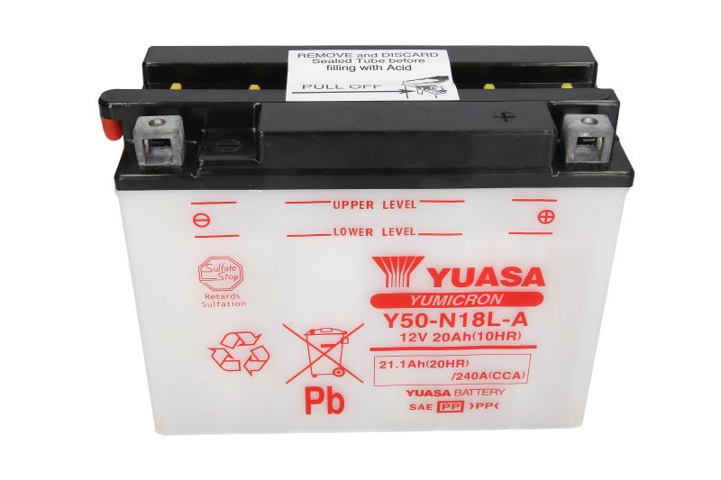 YUASA startovací baterie BOMBARDIER TRAXTER 500 02-03, DUCATI GTL 500 74-79, GTV 500 77-79, HARLEY DAVIDSON FLHR 1340 (E.GLIDE R.KING) 94-96, FLHRI 1340 EFI (E.GLIDE R.KING) 96, FLHS 1340 (E.GLIDE SPORT) 88-93, FLHT 1340 (E.GLIDE STD.) 96, FLHTC 1340 (E.G