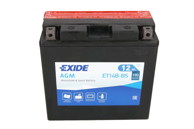 EXIDE startovací baterie YAMAHA BT 1100 (BULLDOG) 02-06, FJ 1200 A (ABS) 84-93, FJR 1300 ES, AS ABS, A (ABS), AS, AE, A 01-20, FZS 1000 (FAZER) 01-05, MT-01 1700 04-11, XJR 1300 SP 98-16, XV 1900A (MIDNIGHT STAR), 1700 (ROAD STAR WARRIOR), 1900 (ROADLINER