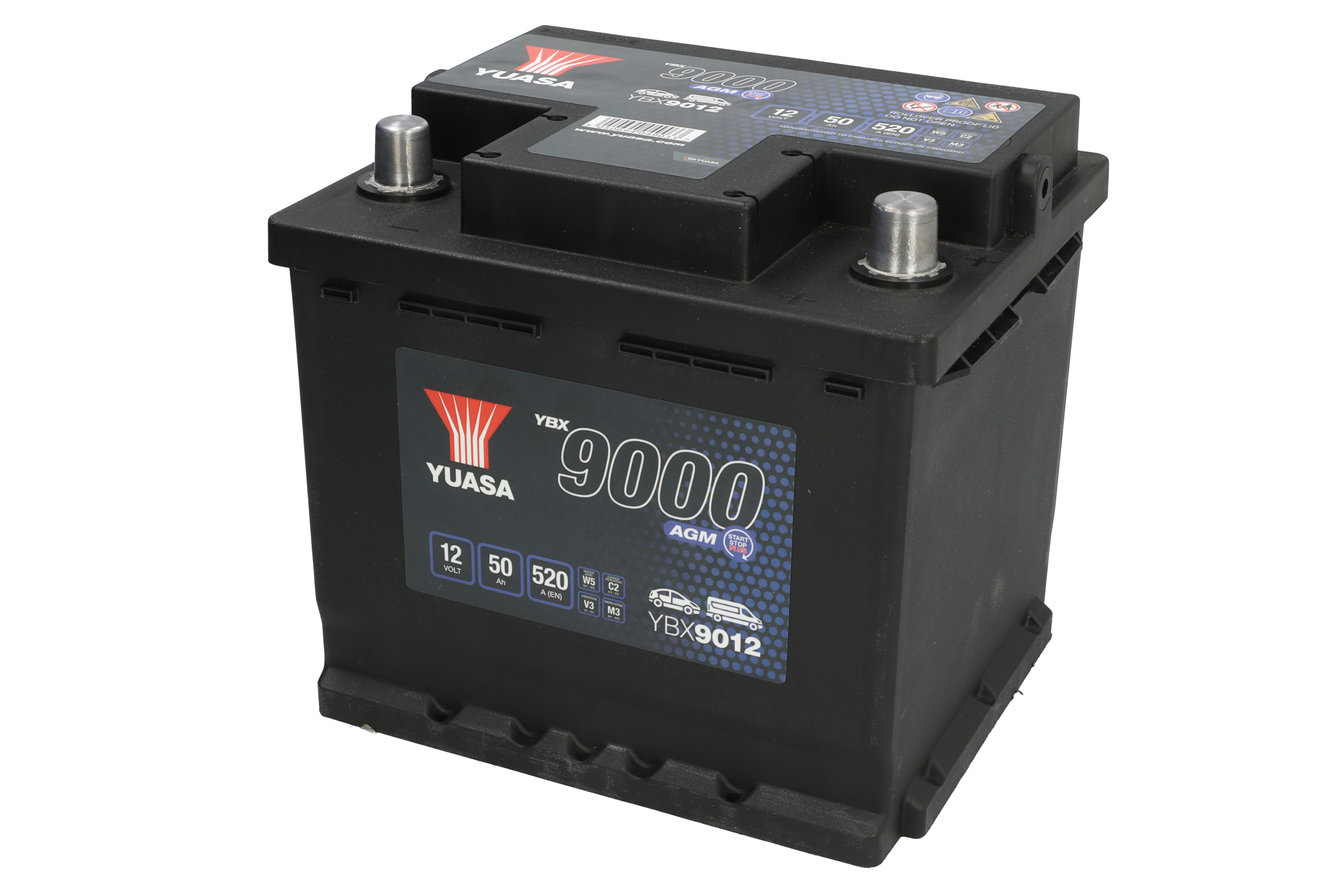 Акумулятор YUASA 12В 50Агод./520А START&STOP AGM, YBX9000 AGM Start Stop Plus (R+ стандартні клеми) 207x175x190 (пусковий/agm) фото 2