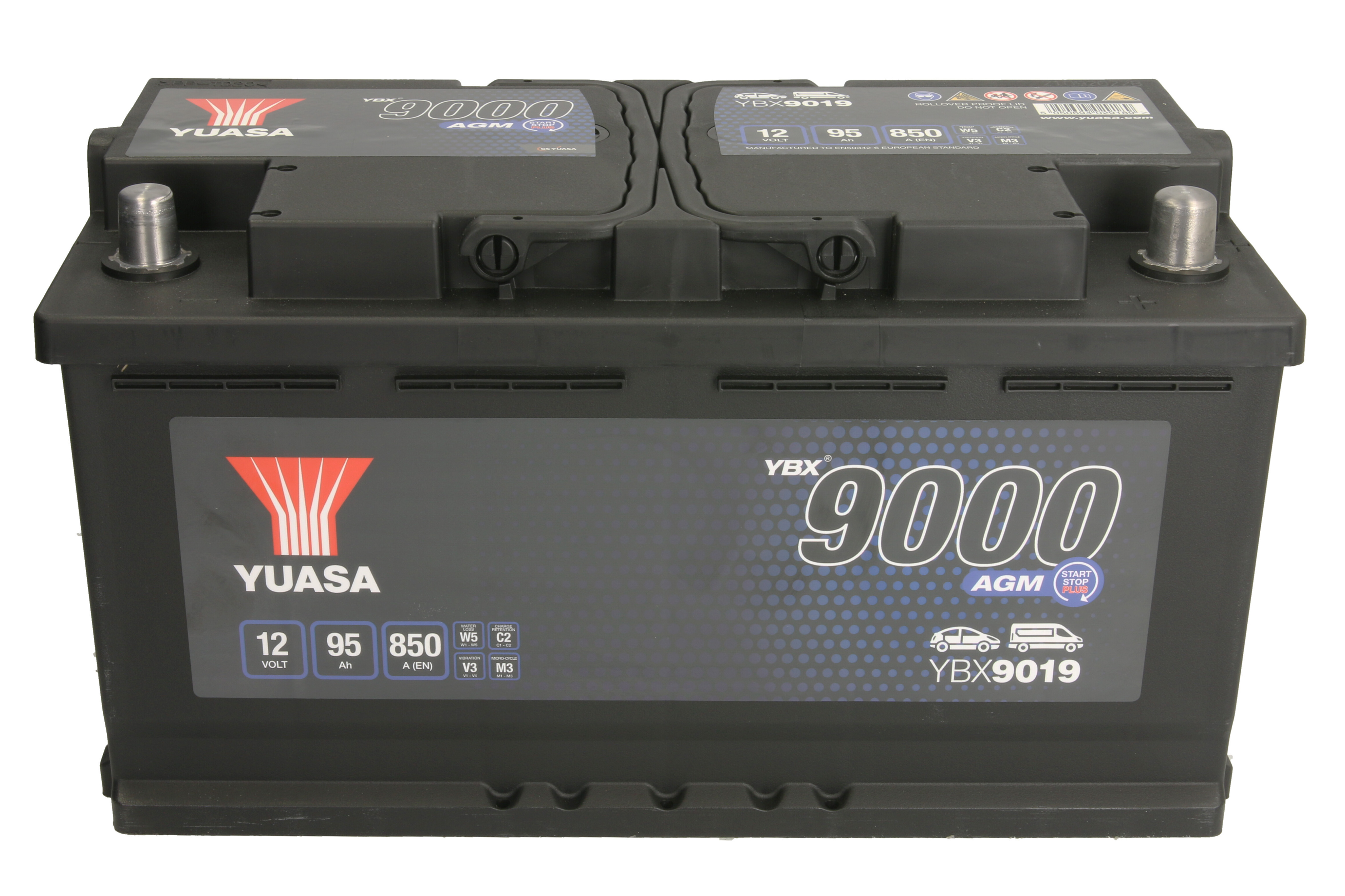 Акумулятор YUASA 12В 95Агод./850А START&STOP AGM, YBX9000 AGM Start Stop Plus (R+ стандартні клеми) 353x175x190 (пусковий/agm) фото 3