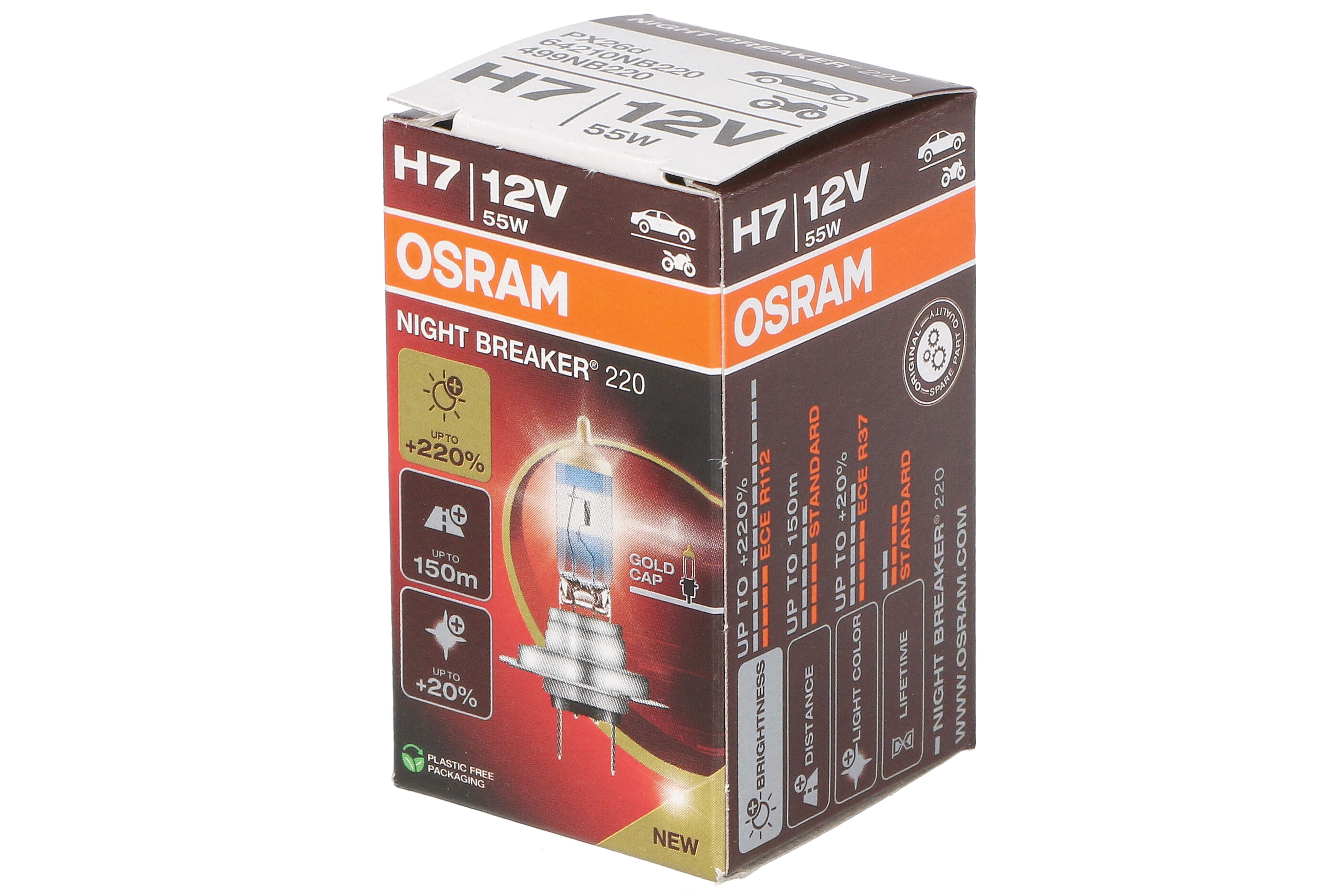 Автолампа галогенова 55W H7 12V 55W 3700K PX26D / NIGHT BREAKER® 220 - НА 220% БІЛЬШЕ СВІТ OSRAM (64210NB220) osram фото 4