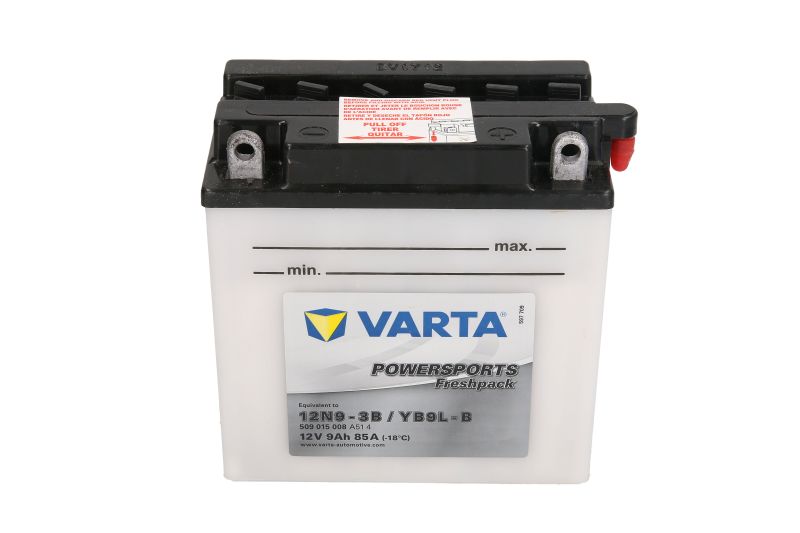 VARTA startovací baterie DERBI BOULEVARD 125, 150, 1254T 03-09, HONDA CMX 250C (REBEL), 50 (REBEL) 85-16, KAWASAKI EL 250 (ELIMINATOR) 96-03, ER 250 (SCORPION) 83-90, GPZ 305 (BELT DRIVE) 84-89, H1 500 70, H1-A 500 71, H1-B 500 72, H1-D 500 73, H1-E 500 7