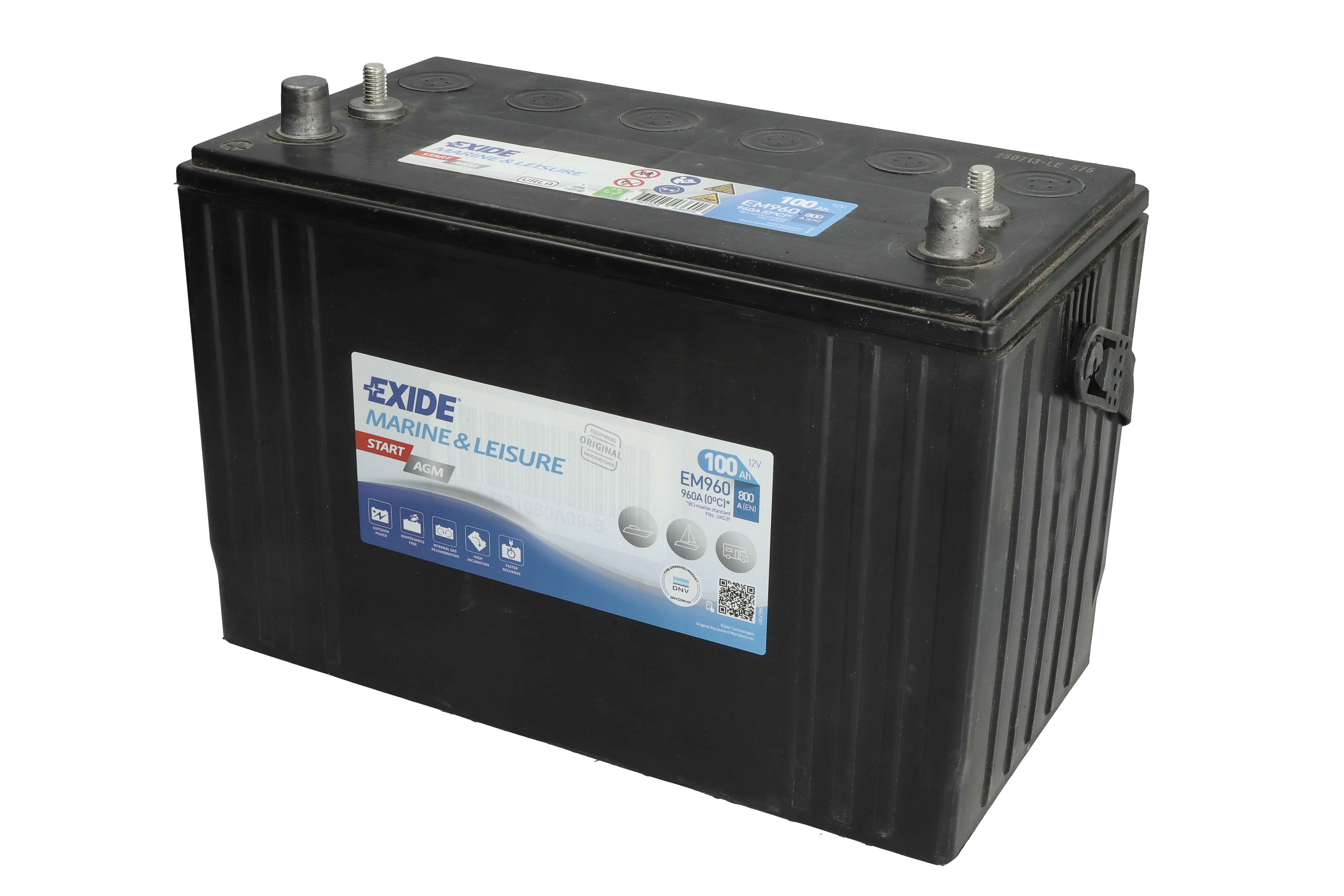 Акумулятор EXIDE 12В 100Агод./800А MARINE/RV, START AGM (L+ стандартні клеми + різьба) 330x173x240 B00 - без монтажного фланця (agm) фото 2