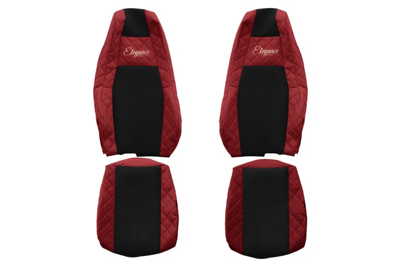 Set Huse Scaune Camion Tir SCANIA L din 2017-2023, Auto, Model ELEGANCE Q, Culoare Rosu, 4x Stickere auto cu SCANIA