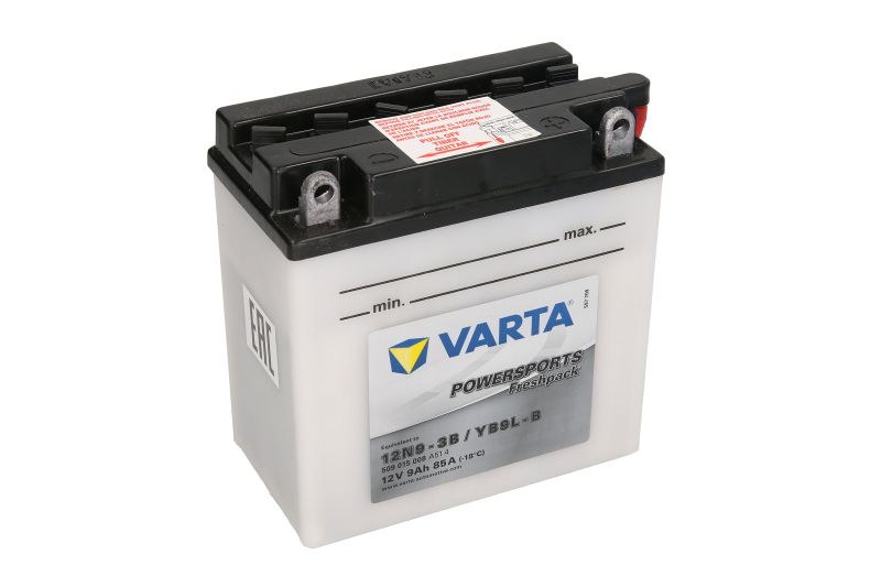 VARTA startovací baterie DERBI BOULEVARD 125, 150, 1254T 03-09, HONDA CMX 250C (REBEL), 50 (REBEL) 85-16, KAWASAKI EL 250 (ELIMINATOR) 96-03, ER 250 (SCORPION) 83-90, GPZ 305 (BELT DRIVE) 84-89, H1 500 70, H1-A 500 71, H1-B 500 72, H1-D 500 73, H1-E 500 7