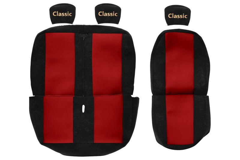Set Huse Scaune Camion Tir VW TRANSPORTER T5 Van (7HA, 7HH, 7EA, 7EH) din 2003-2015, Auto, Model CLASSIC, Culoare Rosu, 4x Stickere auto cu VW