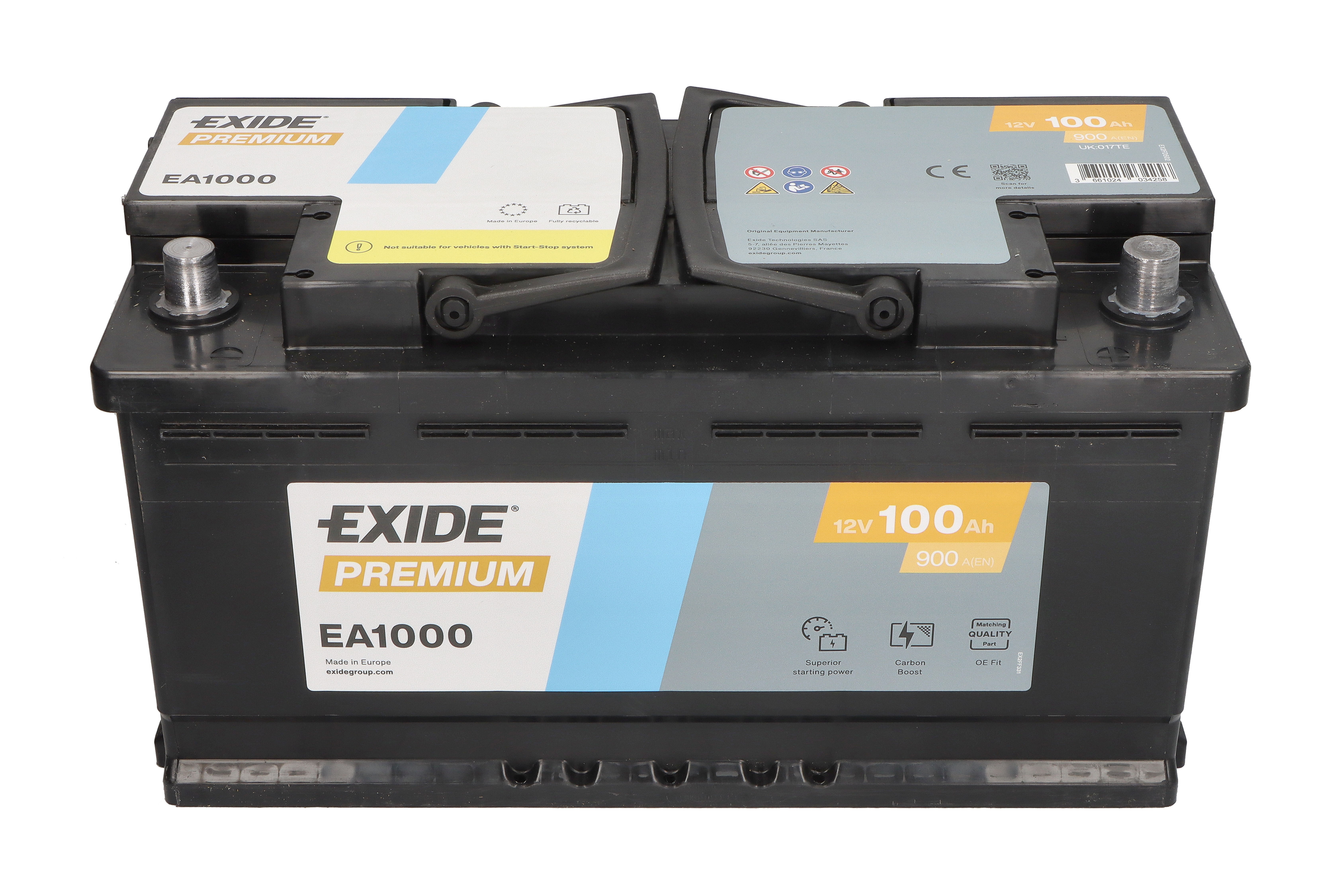 Акумуляторна батарея 100Ah/900A (353x175x190/+R/B13) Premium Exide фото 5