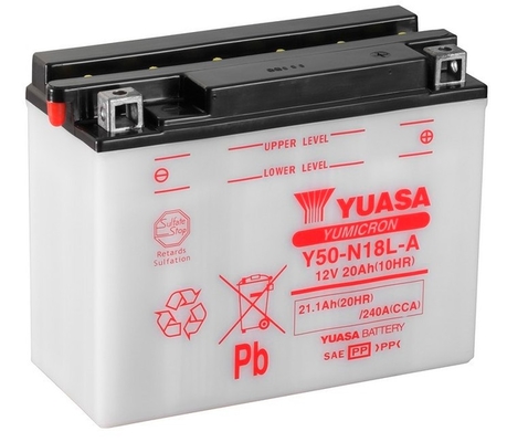 YUASA startovací baterie BOMBARDIER TRAXTER 500 02-03, DUCATI GTL 500 74-79, GTV 500 77-79, HARLEY DAVIDSON FLHR 1340 (E.GLIDE R.KING) 94-96, FLHRI 1340 EFI (E.GLIDE R.KING) 96, FLHS 1340 (E.GLIDE SPORT) 88-93, FLHT 1340 (E.GLIDE STD.) 96, FLHTC 1340 (E.G