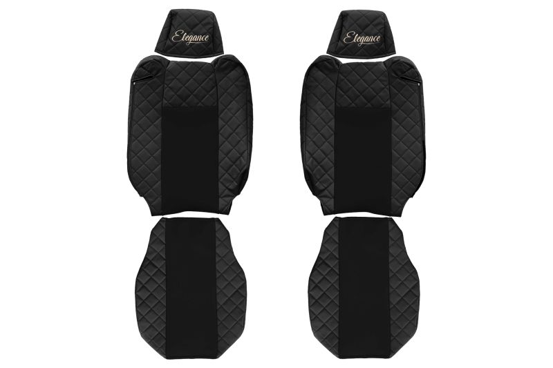 Set Huse Scaune Camion Tir RENAULT TRUCKS T din 2004-2019, Auto, Model ELEGANCE Q, Culoare Negru, 4x Stickere auto cu RENAULT TRUCKS