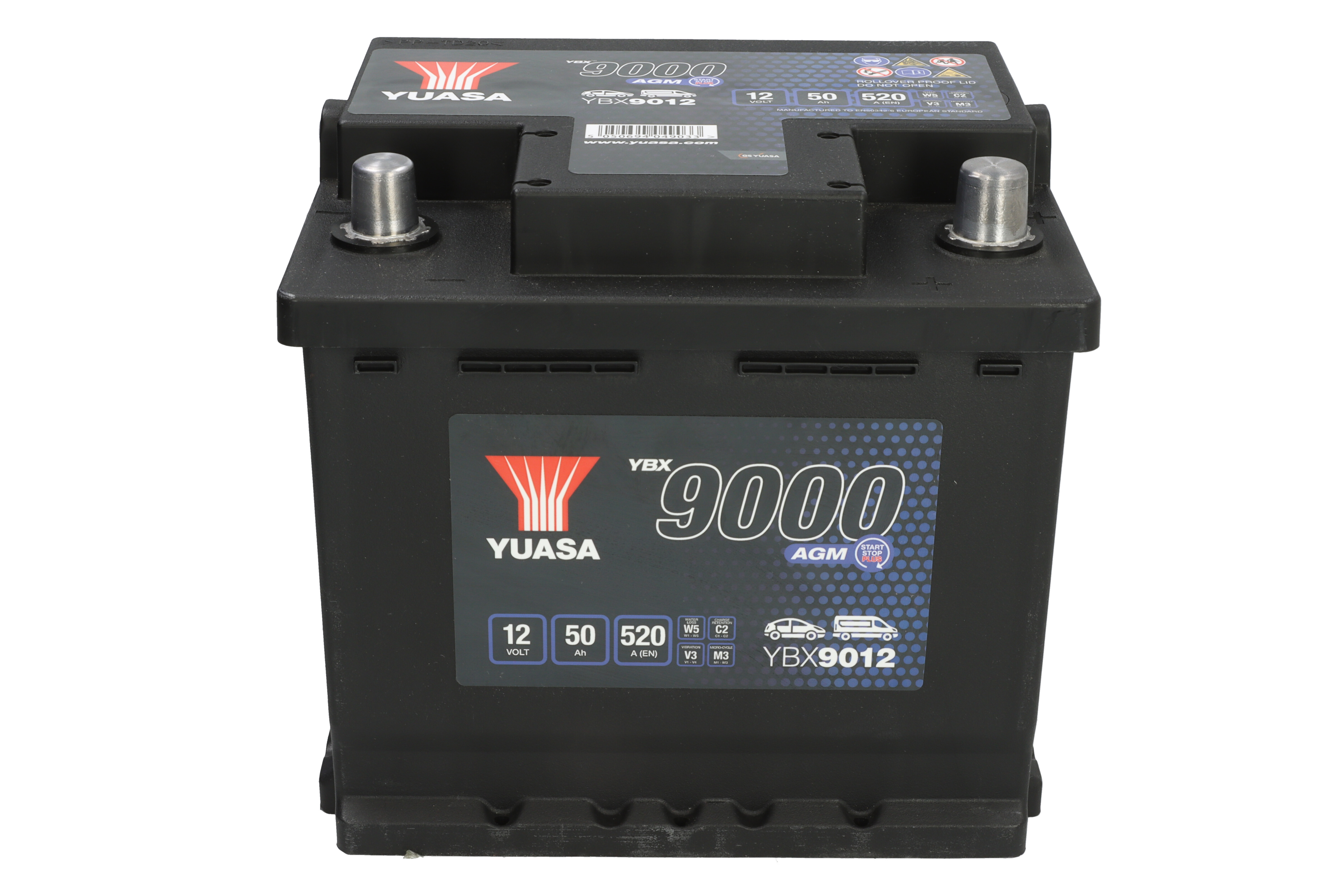 Акумулятор YUASA 12В 50Агод./520А START&STOP AGM, YBX9000 AGM Start Stop Plus (R+ стандартні клеми) 207x175x190 (пусковий/agm) фото 3