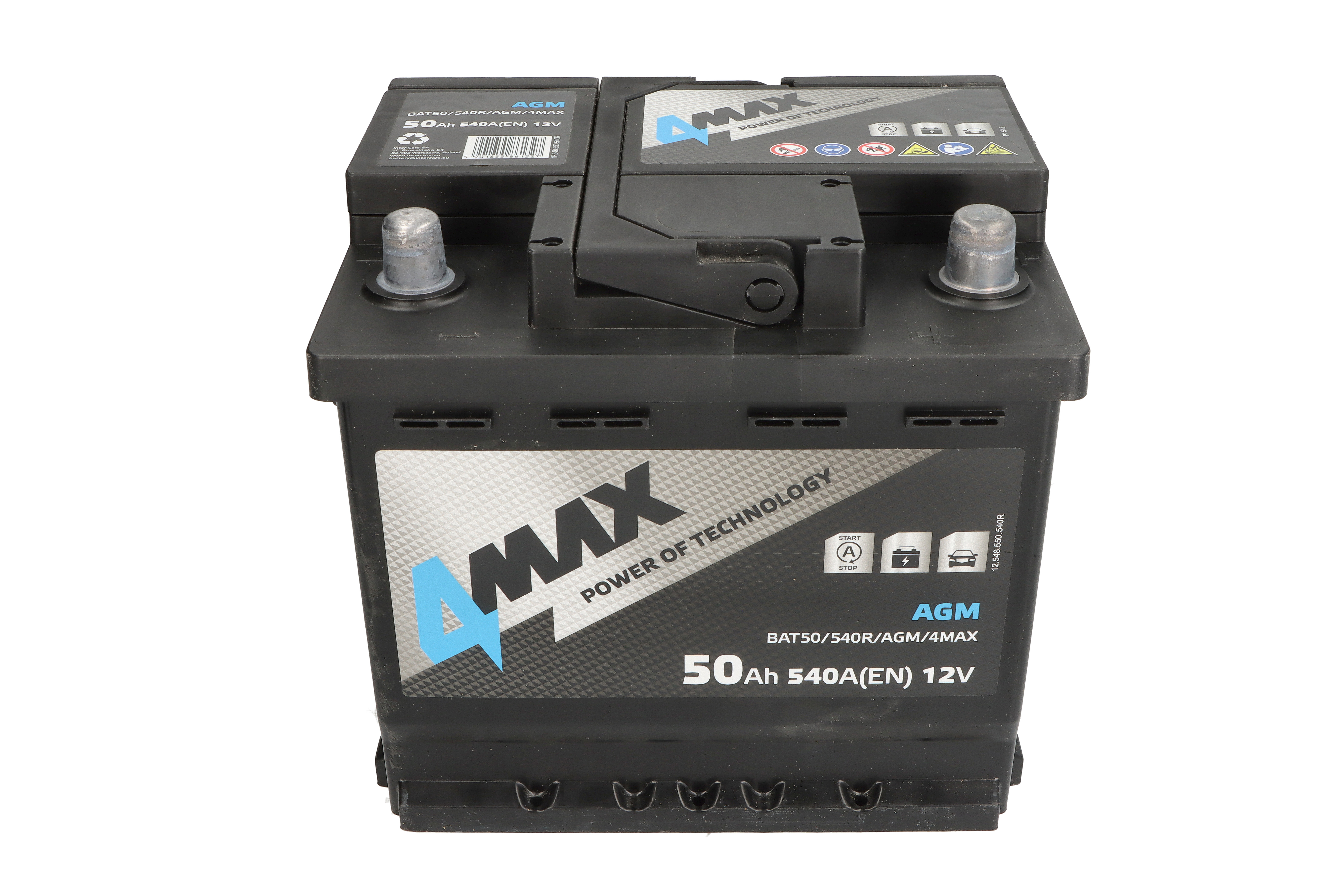 Акумулятор 4MAX 12В 50Агод./540А AGM (R+ стандартні клеми) 207x175x190 B13 (пусковий/agm) фото 3