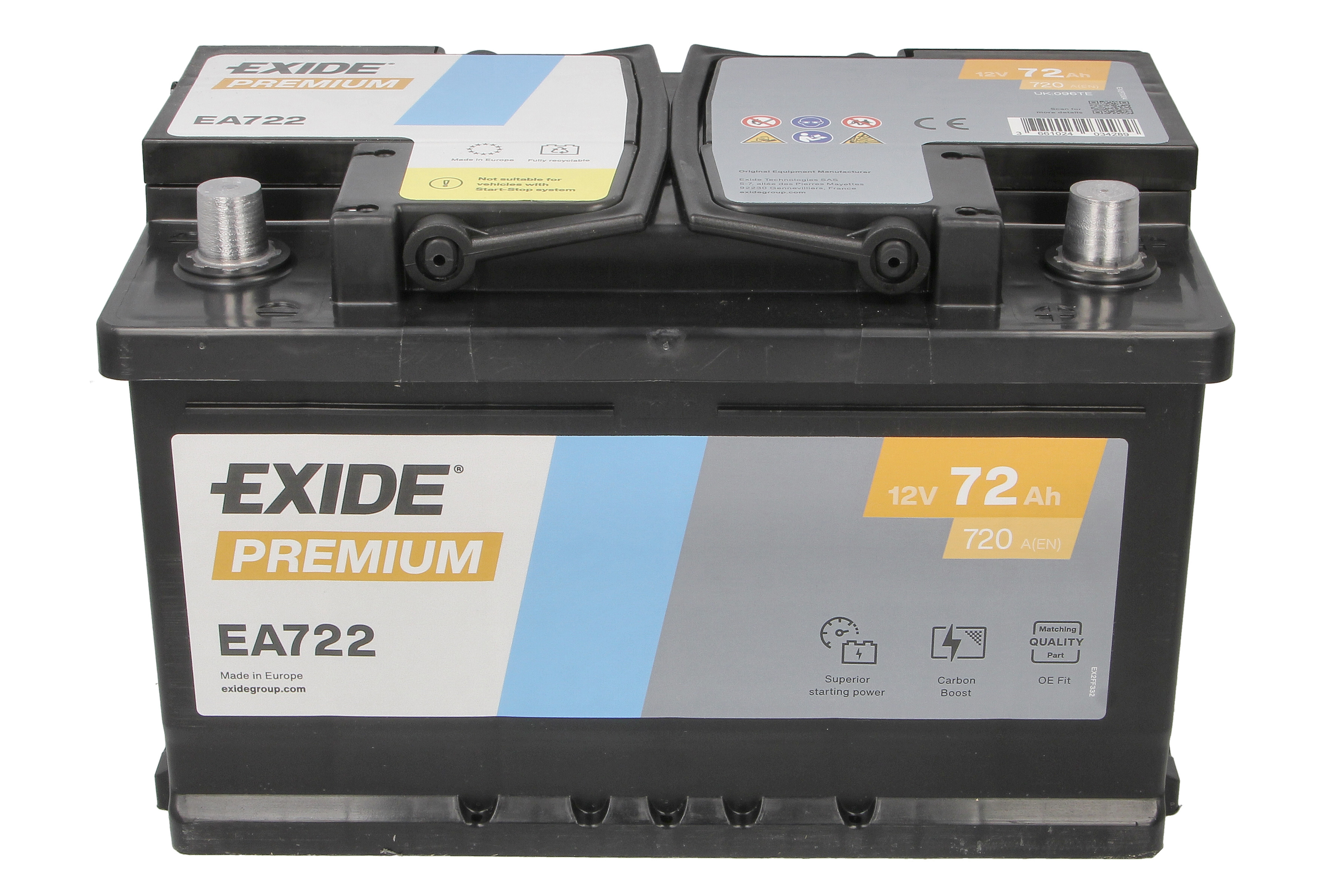 Акумуляторна батарея 72Ah/720A (278x175x175/+R/B13) Premium Exide фото 6