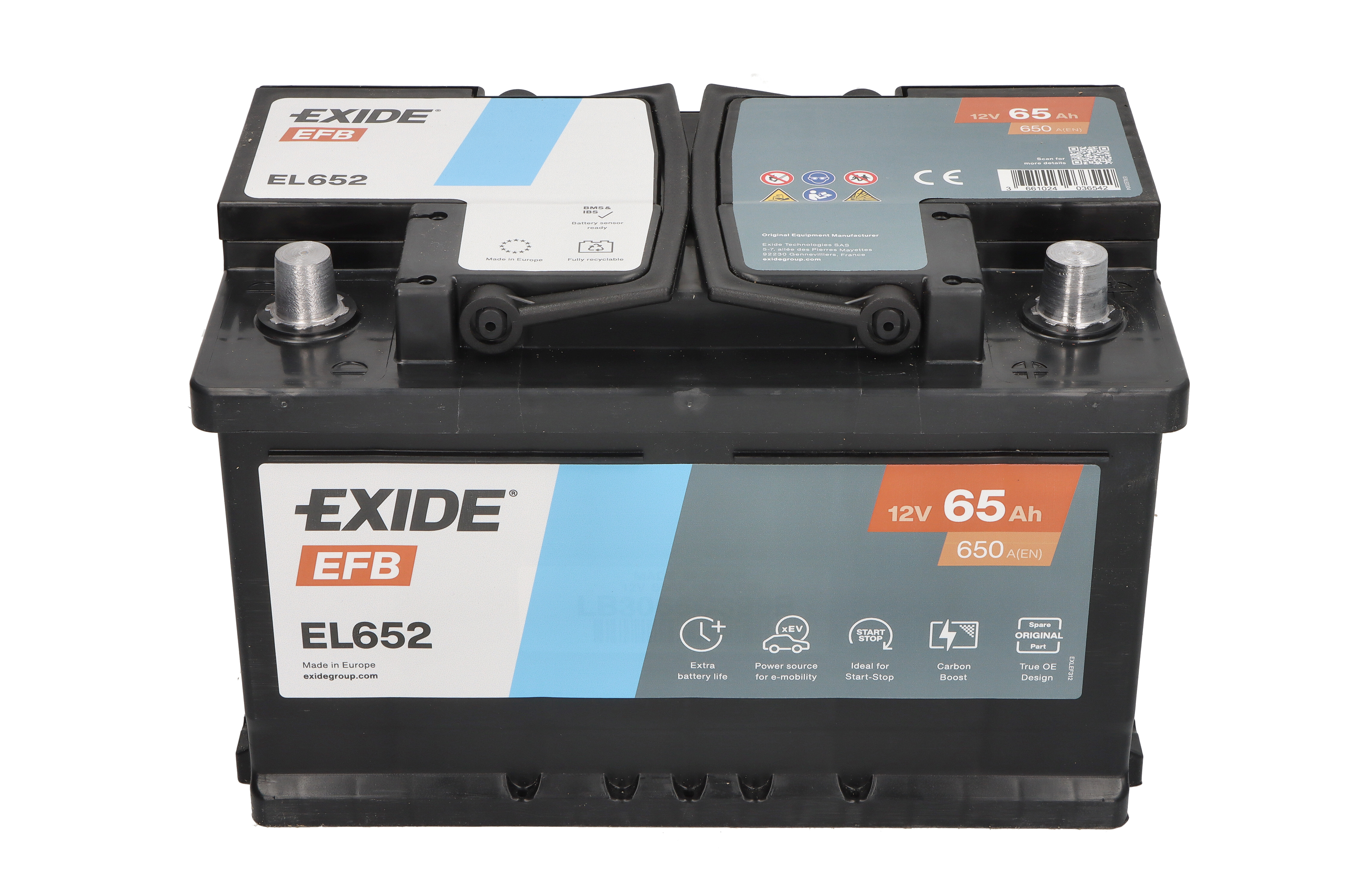 Акумуляторна батарея 65Ah/650A (278x175x175/+R/B13) (Start-Stop EFB) Exide фото 6