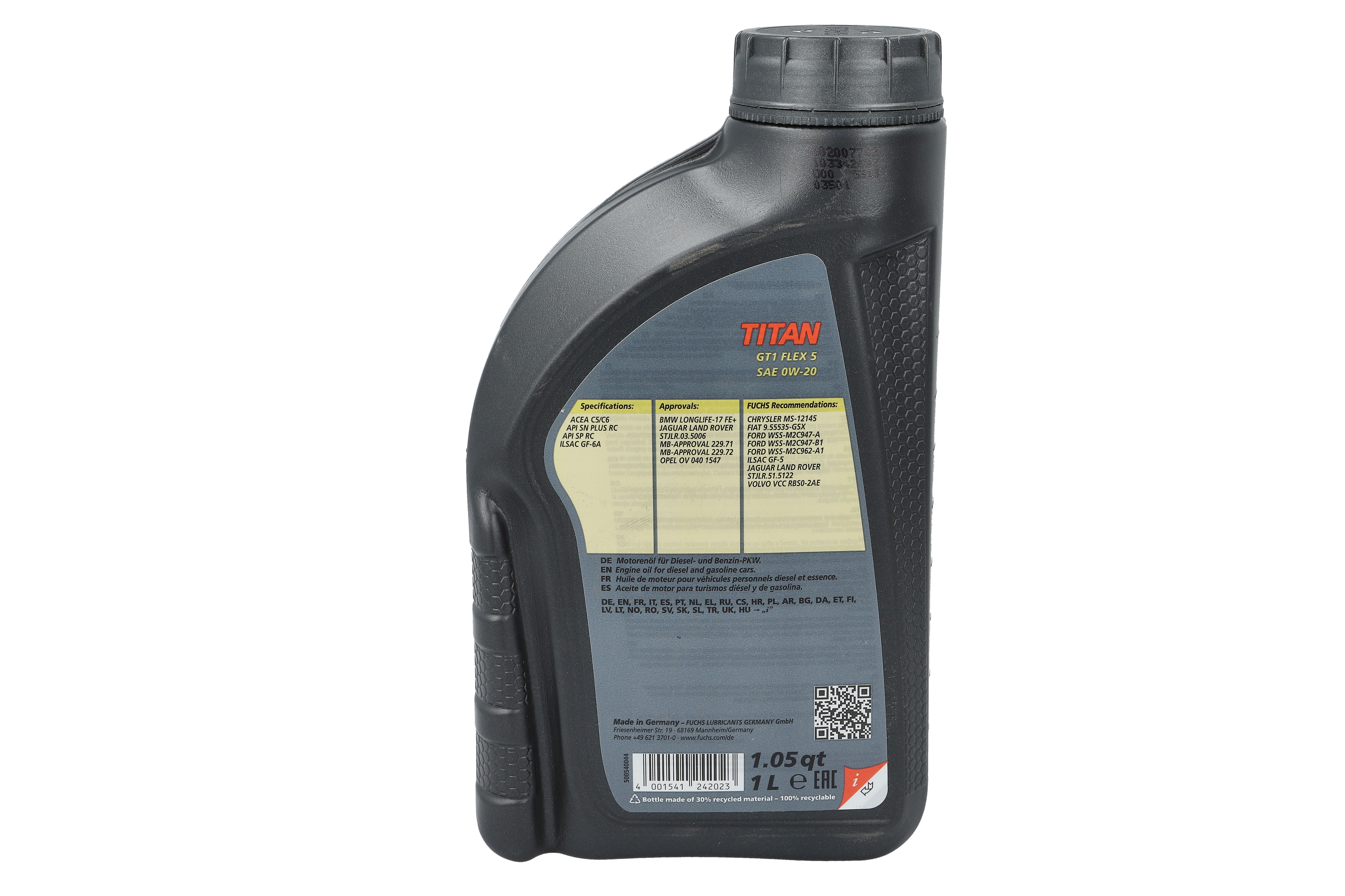 Моторна олива TITAN (1L) 0W20 ((EN) FLEX) ,API ILSAC GF-5, ILSAC GF-6A, RC, SN+, SP, ACEA C5, C6, BMW LL-17 FE+, CHRYSLER MS-12145, FIAT 9.55535 GSX, FORD M2C947 A, FORD M2C947 B1, FORD M2C954 A1, FOR фото 3
