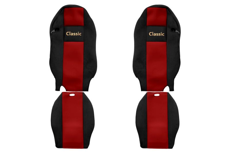 Set Huse Scaune Camion Tir MERCEDES-BENZ ACTROS MP2 / MP3 din 2002-2009, Auto, Model CLASSIC, Culoare Rosu, 4x Stickere auto cu MERCEDES-BENZ