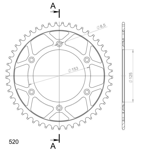 SUPERSPROX řetězová rozeta BETAMOTOR RR 400, 250, 125 2T, 450 13-21, HONDA CR 125R, 500R, 500, 250R, 250 83-08, CRF 250X, 450R, 450R-B, 450X, 150F, 250R, 250, 250L, 230F, 230M, 450RX, 450RWE, 450L, 250R (USA), 450 (MOTARD), 250R-B, 230L, 450 (SUPERMOTARD)