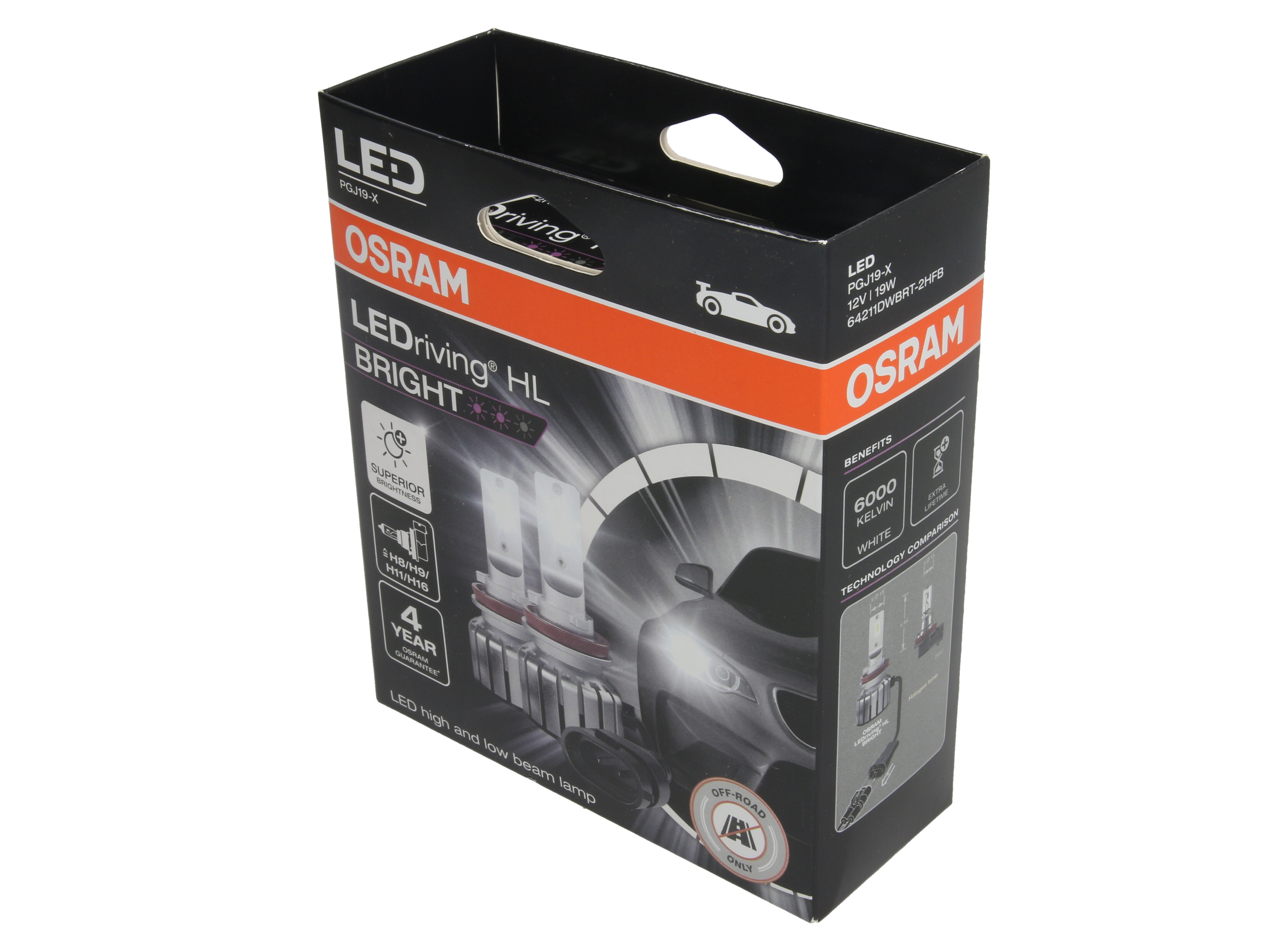 Комплект світлодіодних автоламп H8/H11/H16/H9 LED 12V 19W 6000K PGJ19-2/PGJ19-5/PGJ19-1/PGJ19-3 / OSRAM (64211DWBRT-2HFB) osram фото 4