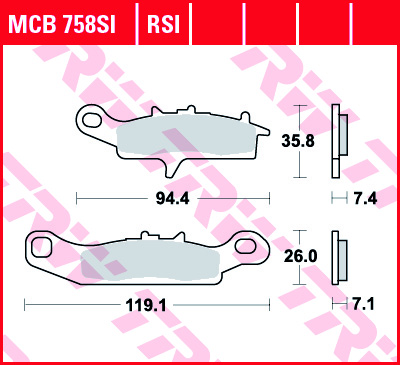 TRW MOTO sada brzdových destiček, kotoučová brzda KAWASAKI BRUTE 650 02-06, KFX 450R (KSF), 450R, 700 V-FORCE, 700 (KSV) 2X4, 700 (KSV) 04-14, KVF 700 (PRAIRIE GR.HD), 650 (HARDWGREEN HD), 650 (BRUTE FORCE), 650 (BRUTE FORCE 4WD), 650 (PRAIRIE AD.CL.), 70