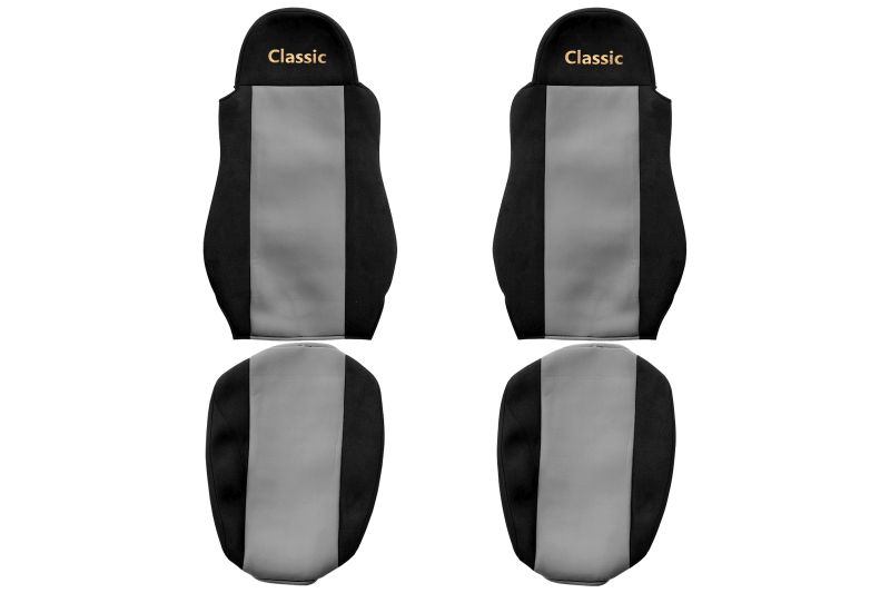 Set Huse Scaune Camion Tir DAF CF 85 din 2001-2020, Auto, Model CLASSIC, Culoare Gri, 4x Stickere auto cu DAF