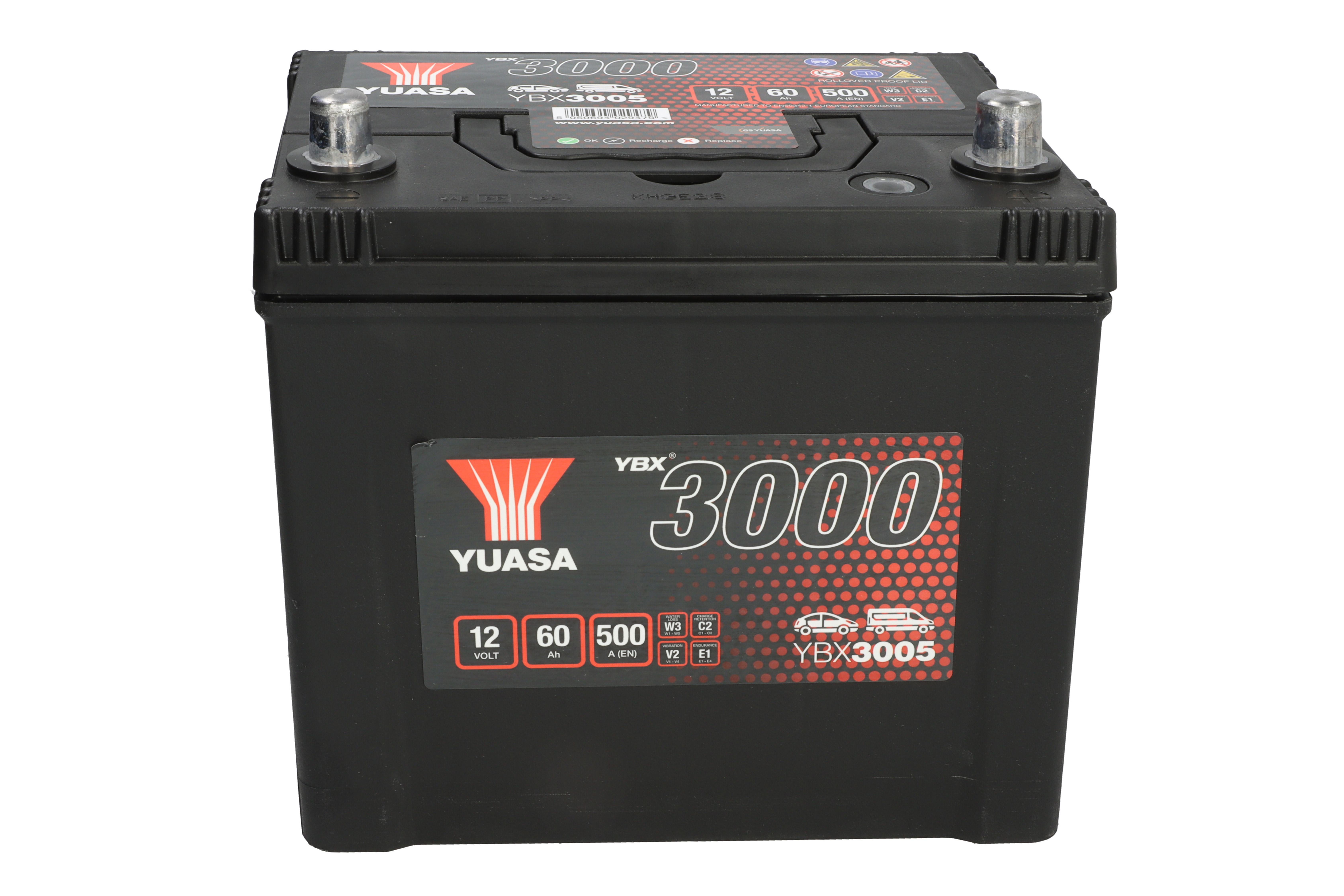 Акумулятор YUASA 12В 60Агод./500А YBX3000 SMF (R+ стандартні клеми) 232x173x225 B00 - без монтажного фланця (пусковий) фото 3