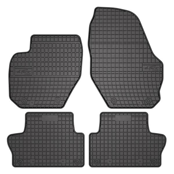 Set 5 covorase auto VOLVO XC60 I SUV (156) din 2018-2020, cu covoras tunel median, cauciuc, 4x Stickere auto cu VOLVO
