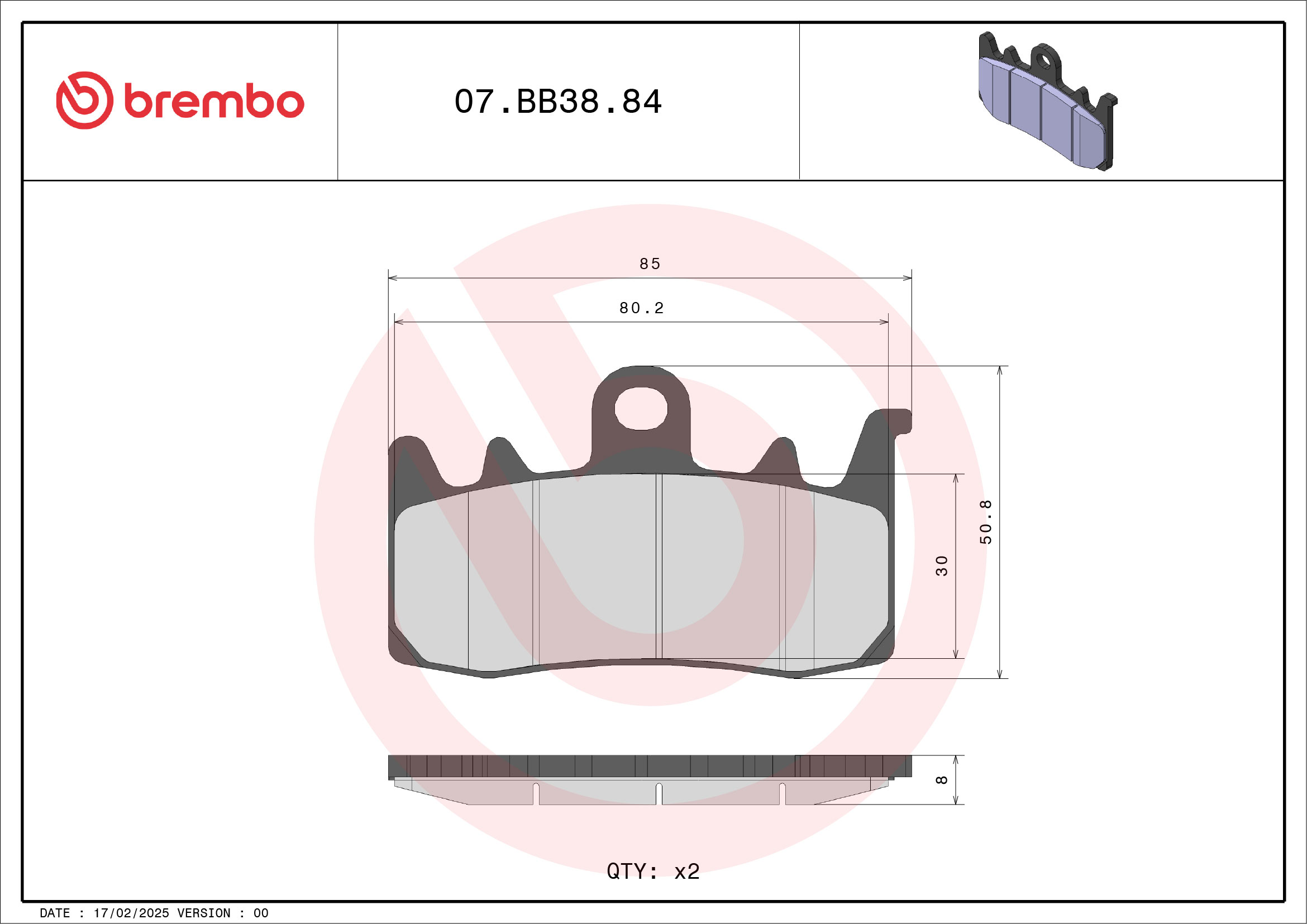 BREMBO sada brzdových destiček, kotoučová brzda BMW G 310 16, DUCATI HYPERMOTARD 939 SP 16, HYPERSTRADA 939 16, MULTISTRADA 1200 ENDURO 16, PANIGALE 959 16, SCRAMBLER 803 16, XDIAVEL 1262 16, TRIUMPH TIGER 1215 (EXPLORER XC), (EXPLORER XR) 16