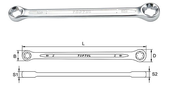 Двосторонній кільцевий ключ E-TORX, E6xE8, тип: пряме, довжина: 113 мм, 1 шт фото 3