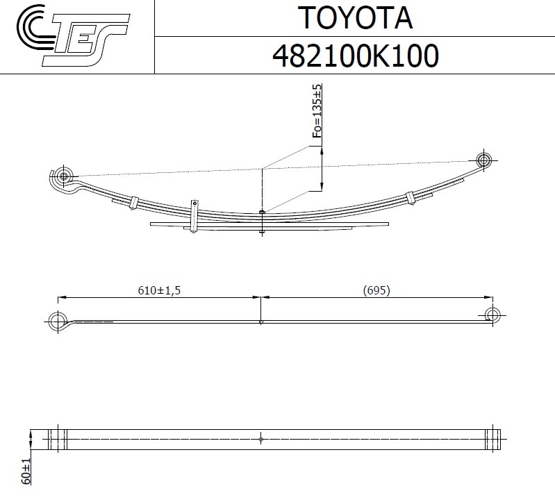 Ресора задня Toyota Hilux 05-15, 5 листів (60/610/695), 3/8mm, 2/11mm TES фото 8