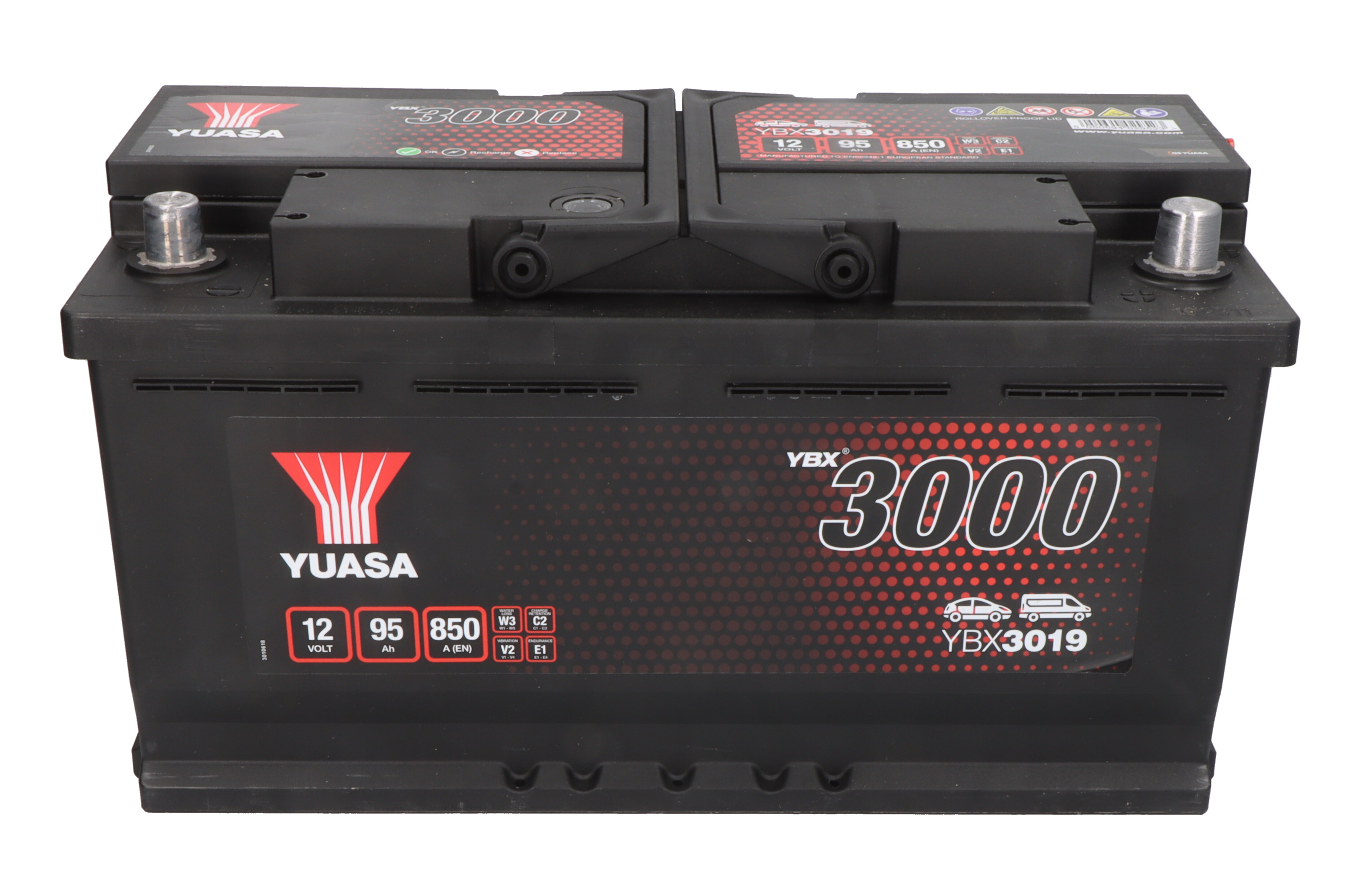Акумулятор YUASA 12В 95Агод./850А YBX3000 SMF (R+ стандартні клеми) 353x175x190 (пусковий) фото 3