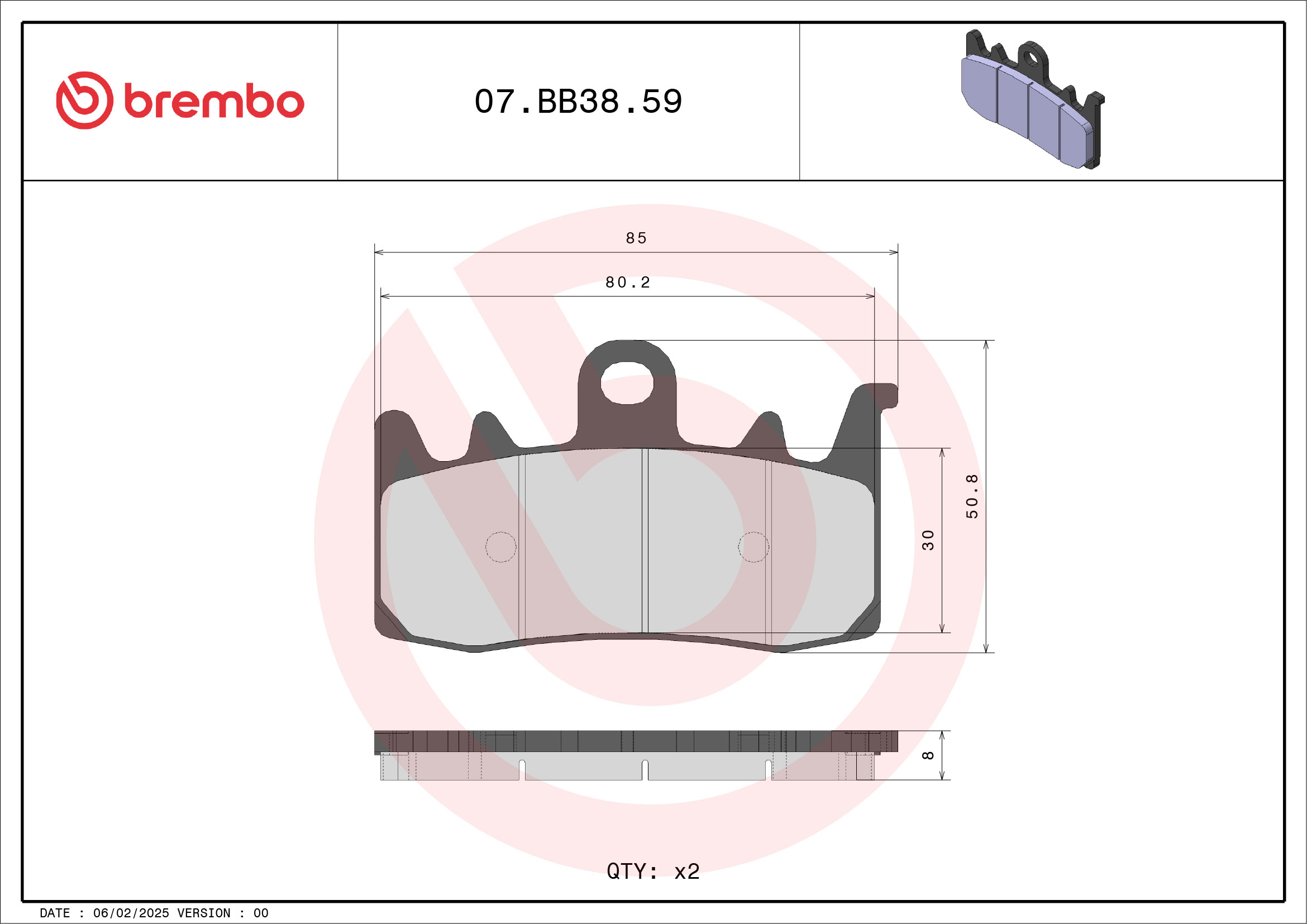 BREMBO sada brzdových destiček, kotoučová brzda BMW G 310 16, DUCATI HYPERMOTARD 939 SP 16, HYPERSTRADA 939 16, MULTISTRADA 1200 ENDURO 16, PANIGALE 959 16, SCRAMBLER 803 16, XDIAVEL 1262 16, TRIUMPH TIGER 1215 (EXPLORER XC), (EXPLORER XR) 16