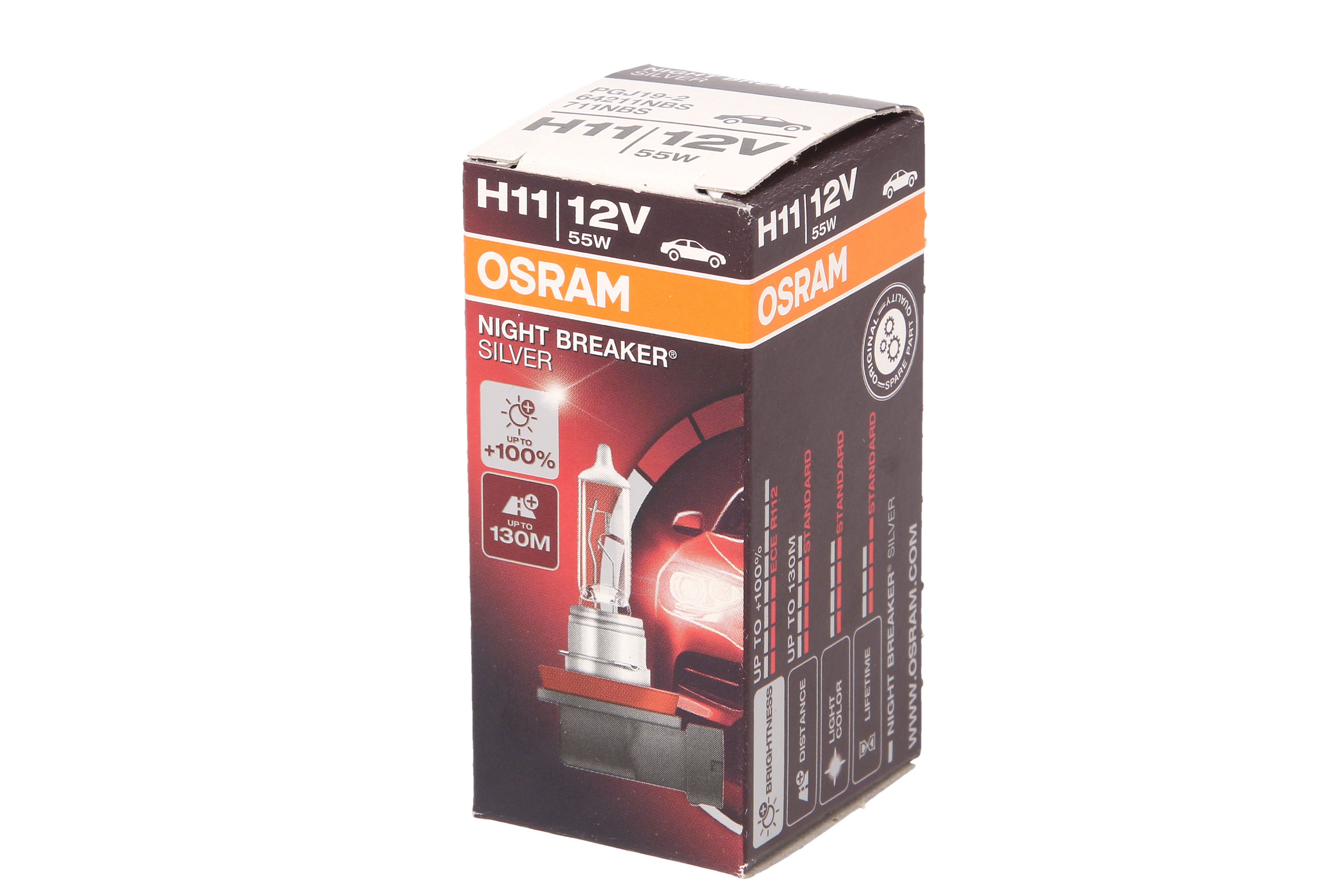 Автолампа галогенова 55W H11 12V 55W PGJ19-2 / NIGHT BREAKER® SILVER - НА 100% БІЛЬШЕ СВІТ OSRAM (64211NBS) osram фото 3