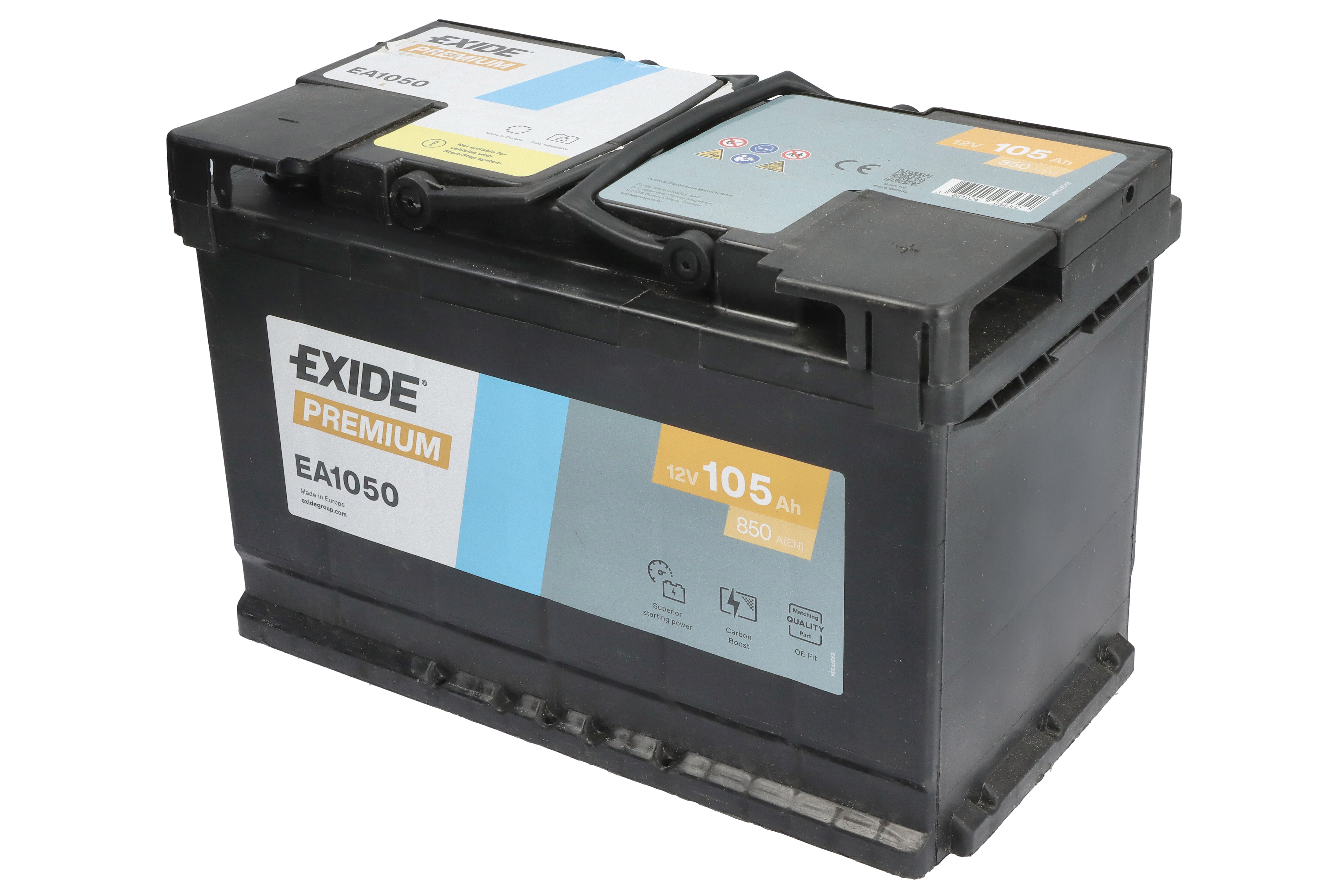 Акумулятор EXIDE 12В 105Агод./850А PREMIUM (R+ стандартні клеми) 315x175x205 B13 - монтажний фланець 10.5мм (пусковий)