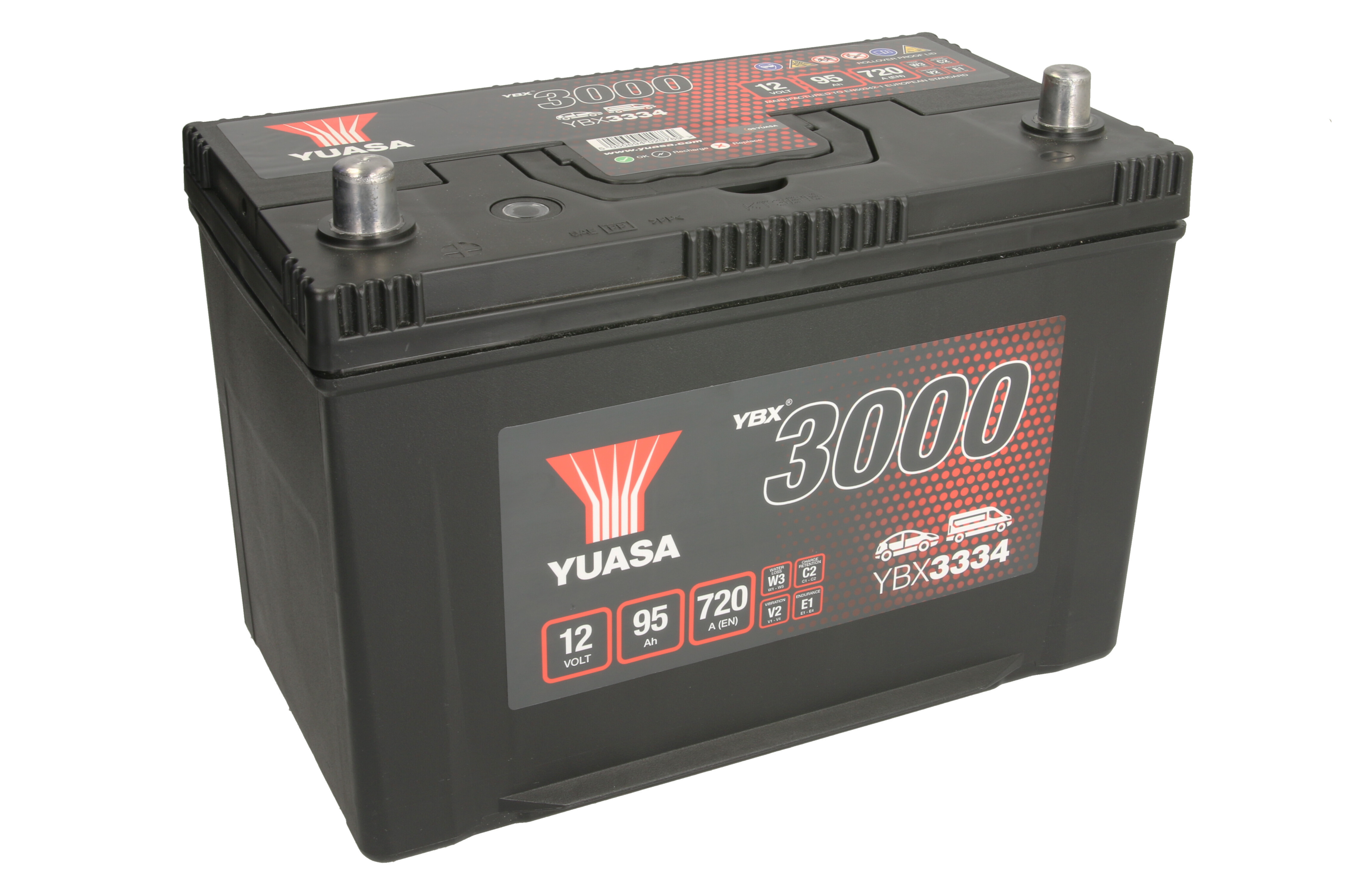Акумулятор YUASA 12В 95Агод./720А YBX3000 SMF (L+ стандартні клеми) 303x174x225 (пусковий) фото 2