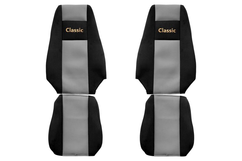 Set Huse Scaune Camion Tir RENAULT TRUCKS T din 2004-2019, Auto, Model CLASSIC, Culoare Gri, 4x Stickere auto cu RENAULT TRUCKS